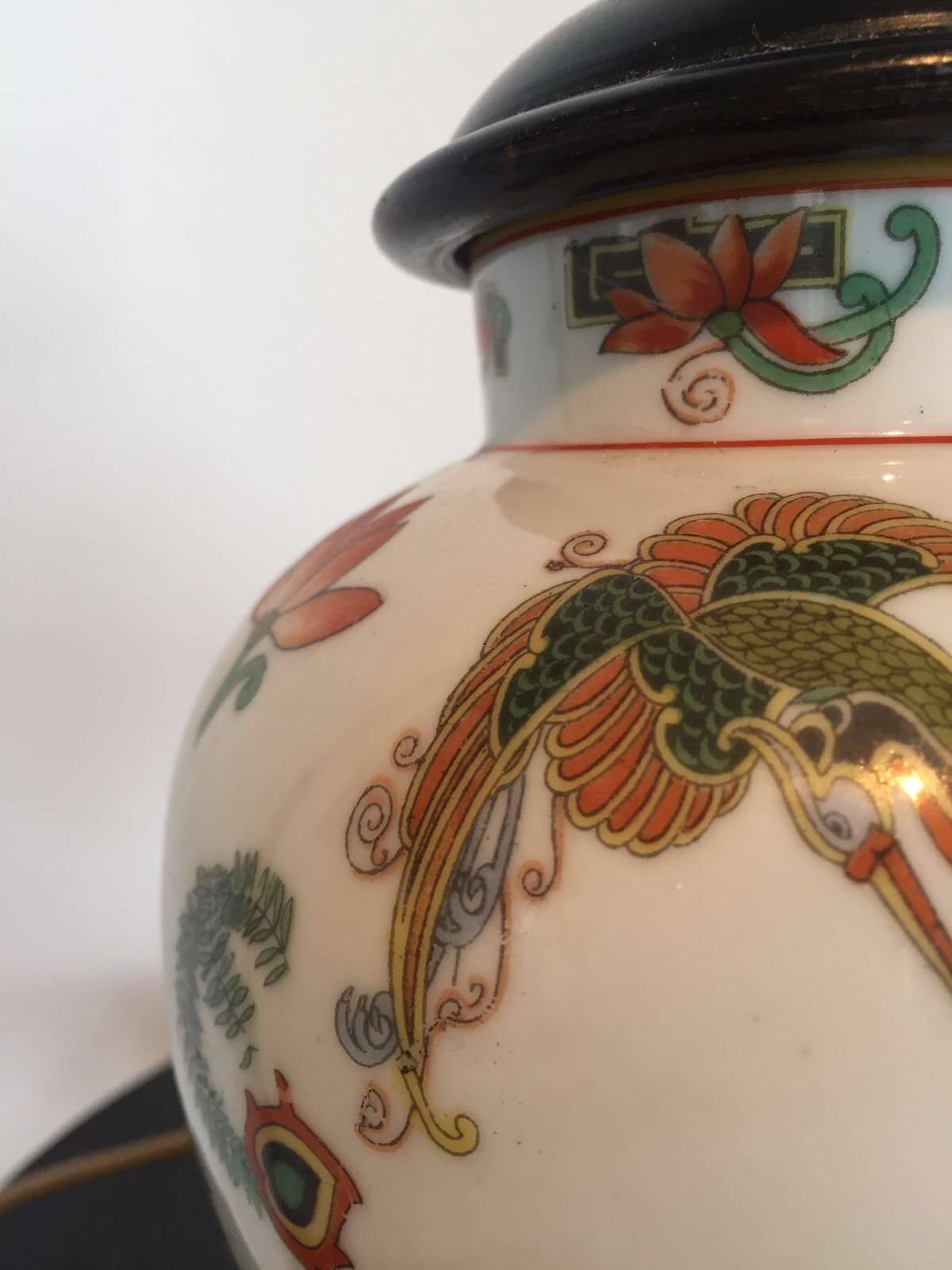 Wood 20th Century Japanese Ceramic Table Lamp, Showa Period 1930 For Sale