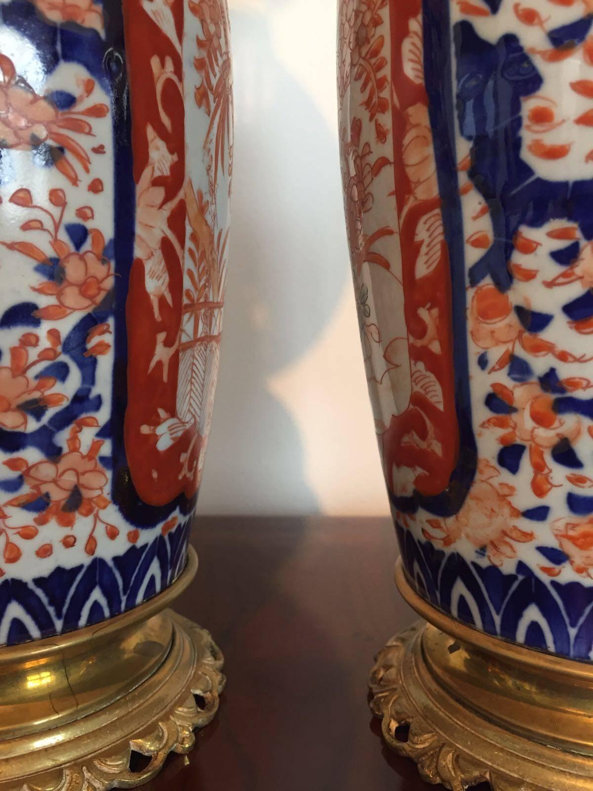 Edo Pair of 19th Century Antique Japanese Porcelain Ko Imari Oil Lampsm, circa 1825 For Sale