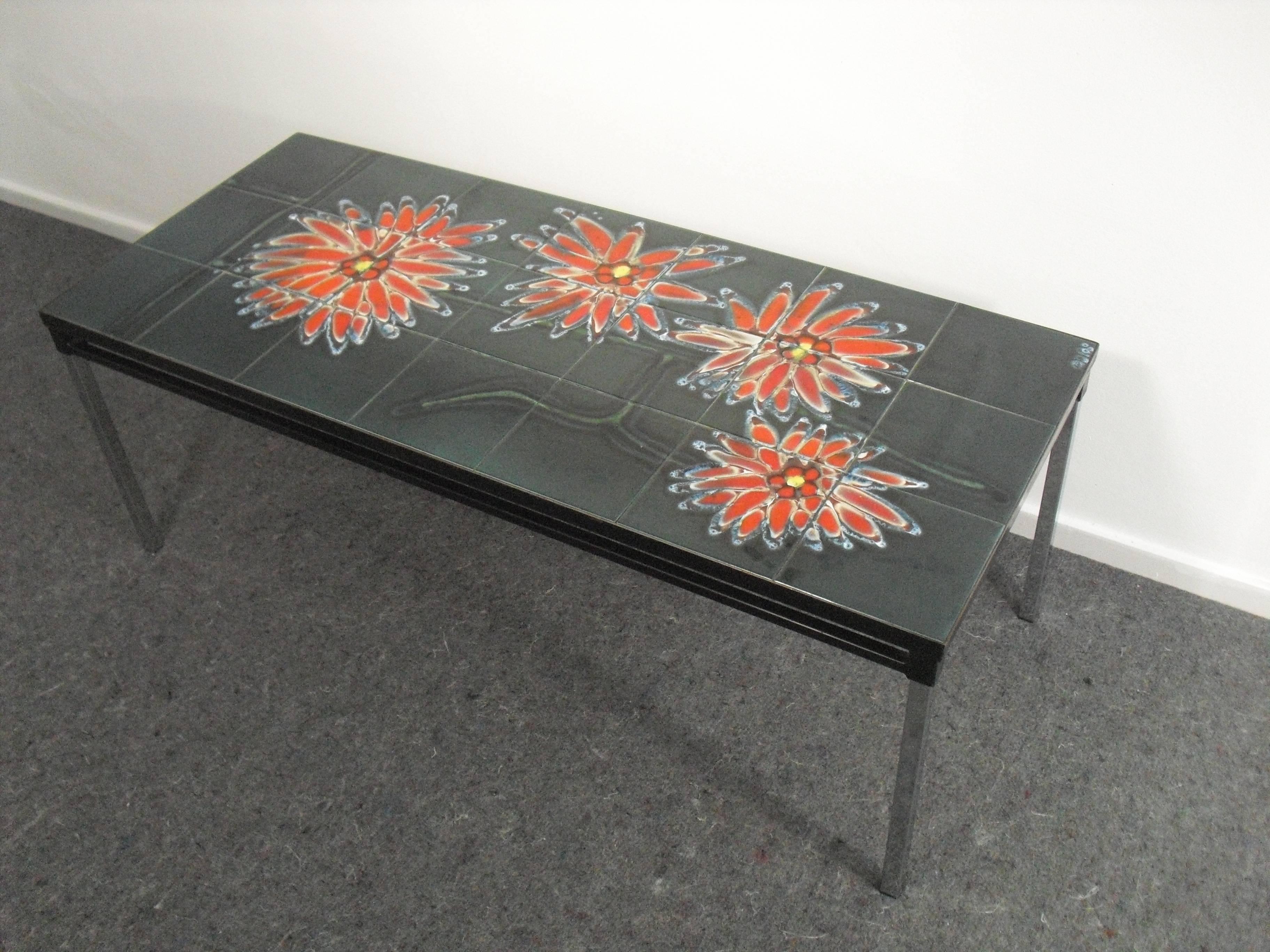 Blackened Mid-Century Modern Artistic Ceramic Tile Coffee Table by Adri Belgium, 1960s