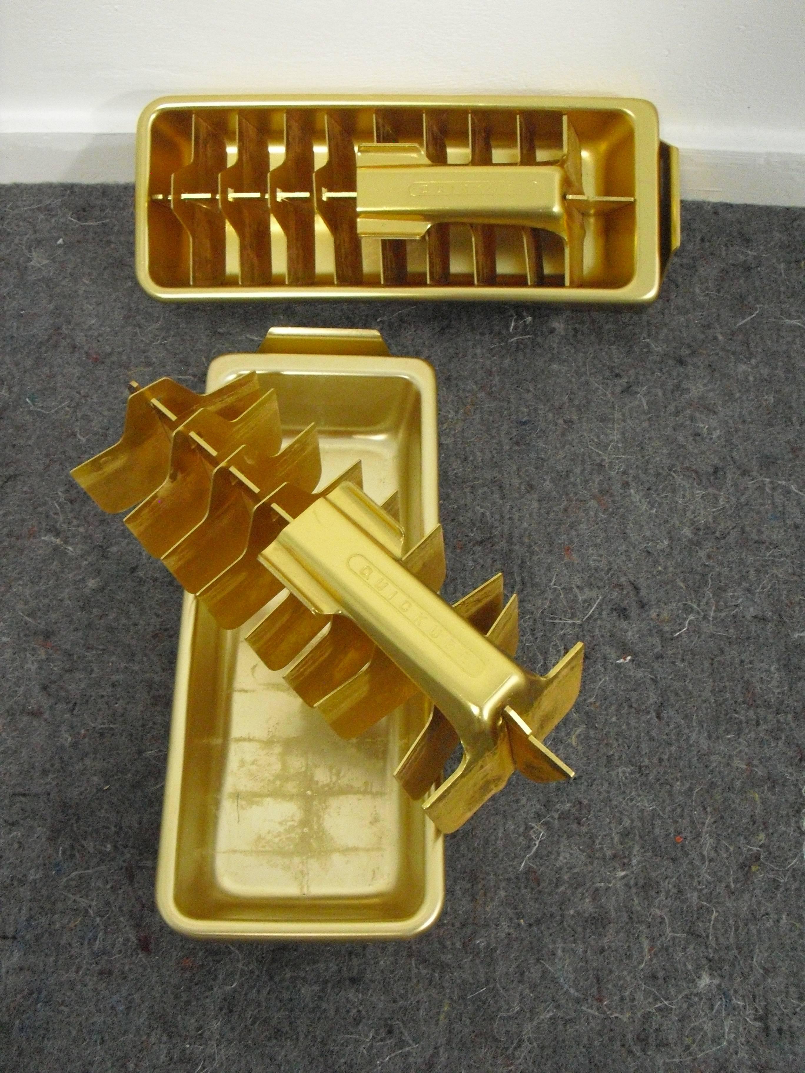 American Mid-Century Modern Gold Metal 'Quick Ice' Ice Cube Tray's 1950s 2