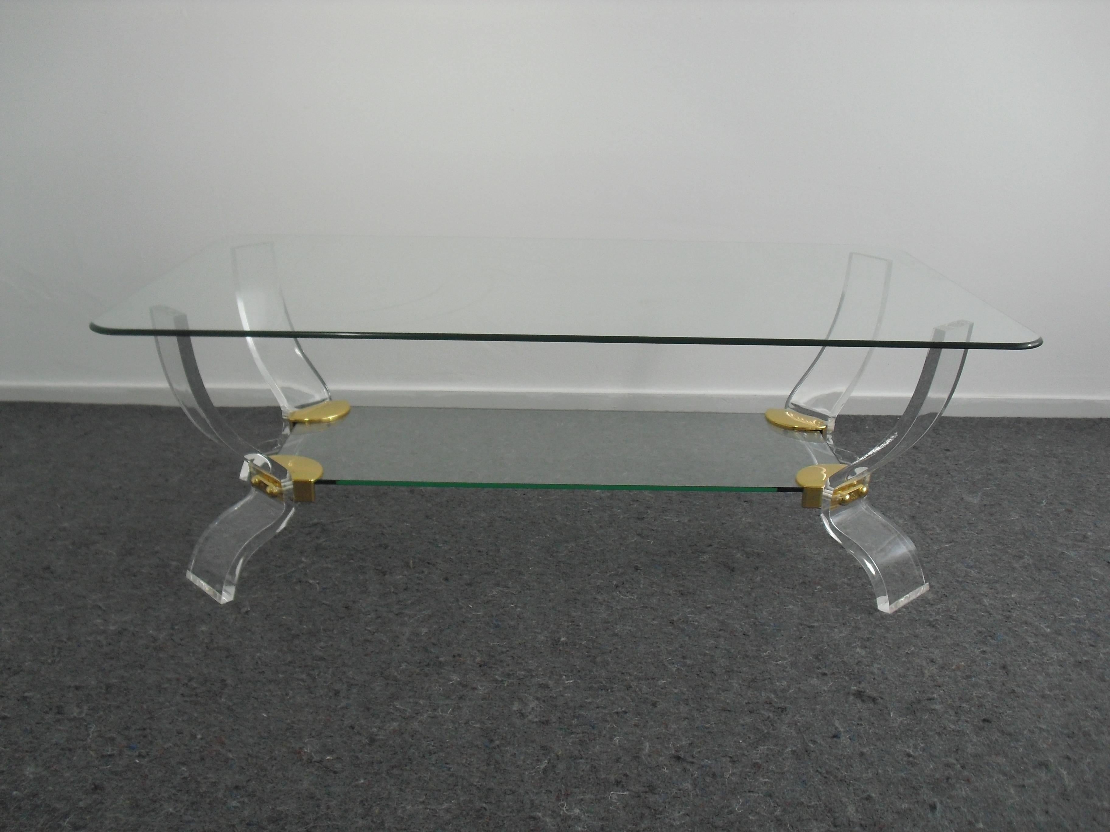 Glass Hollywood Regency Spanish Two Tier Coffee Table by Curvasa Meubles, 1980's. For Sale