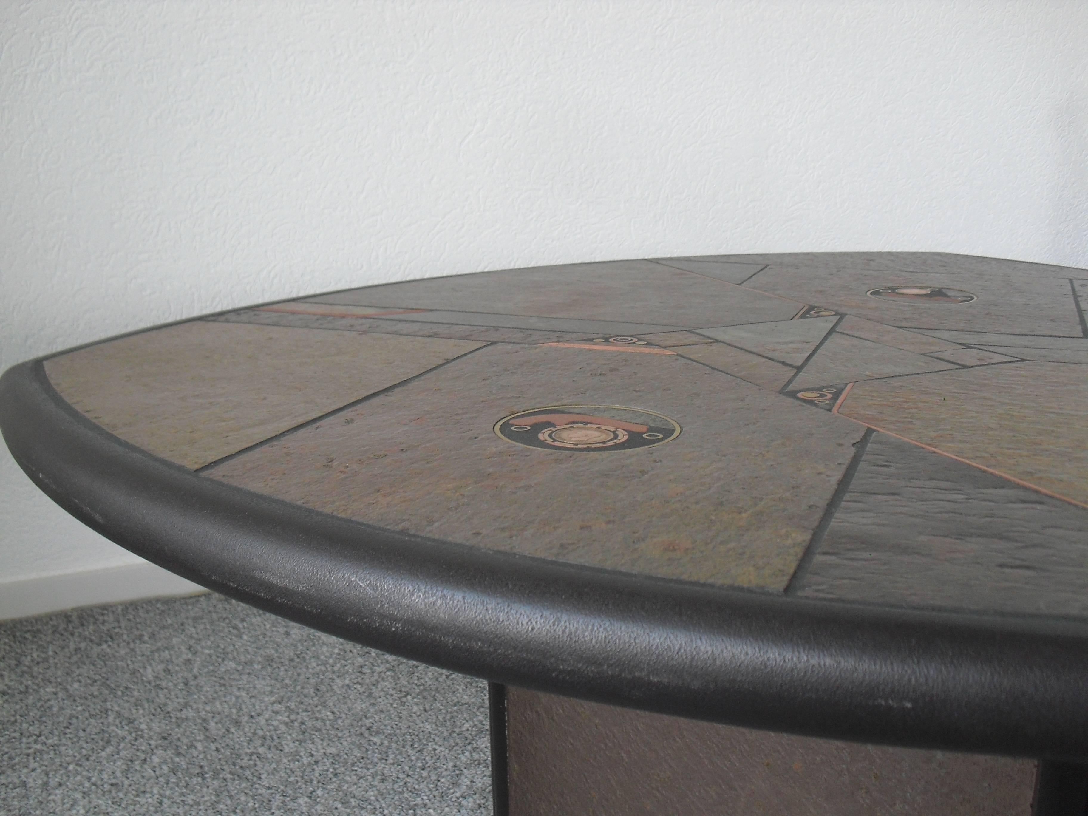 Brutalist Slate and Stone Coffee Table by Fedam Belgium, 1980s For Sale 3