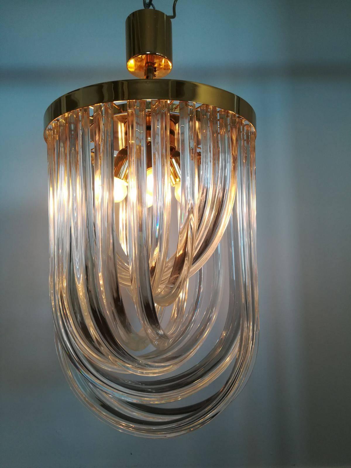 20th Century Mid-Century Modern Venini Curved Crystal Clear Murano Glass Chandelier, 1960s For Sale
