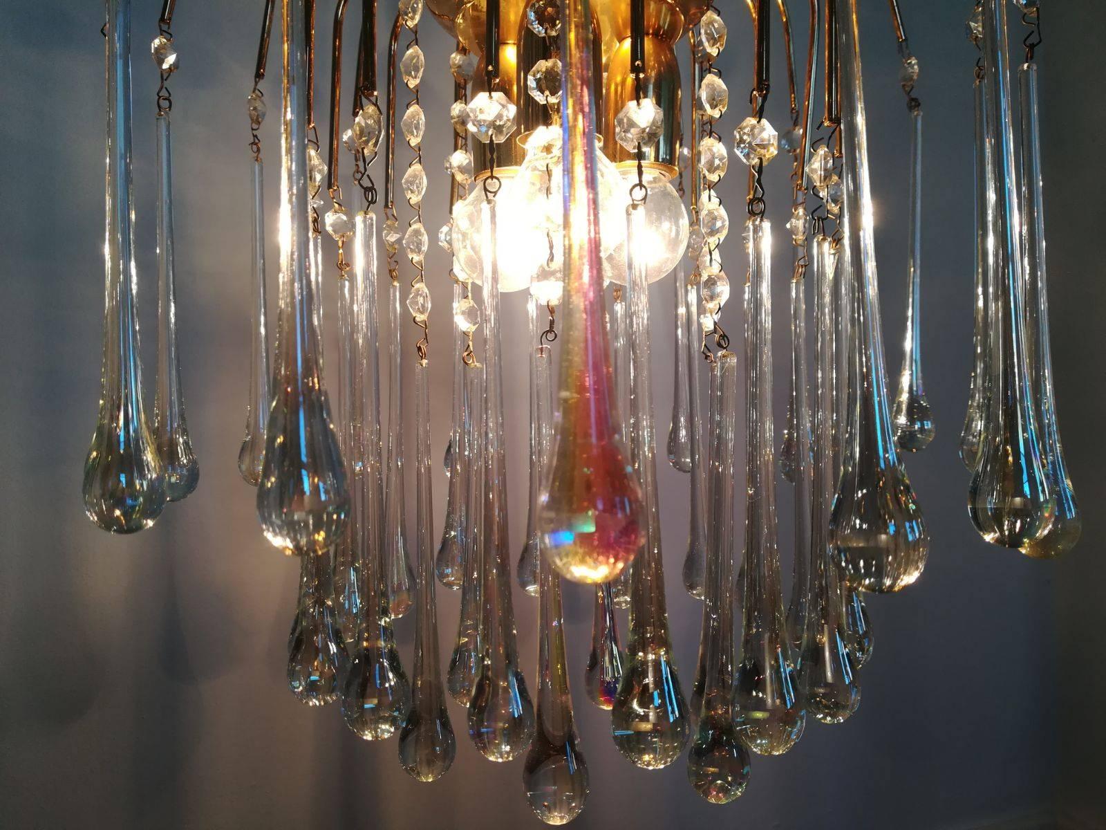 Mid-Century Modern Crystal Clear Murano Glass Venini Teardrop Chandelier, 1960s In Excellent Condition In Westmaas, NL