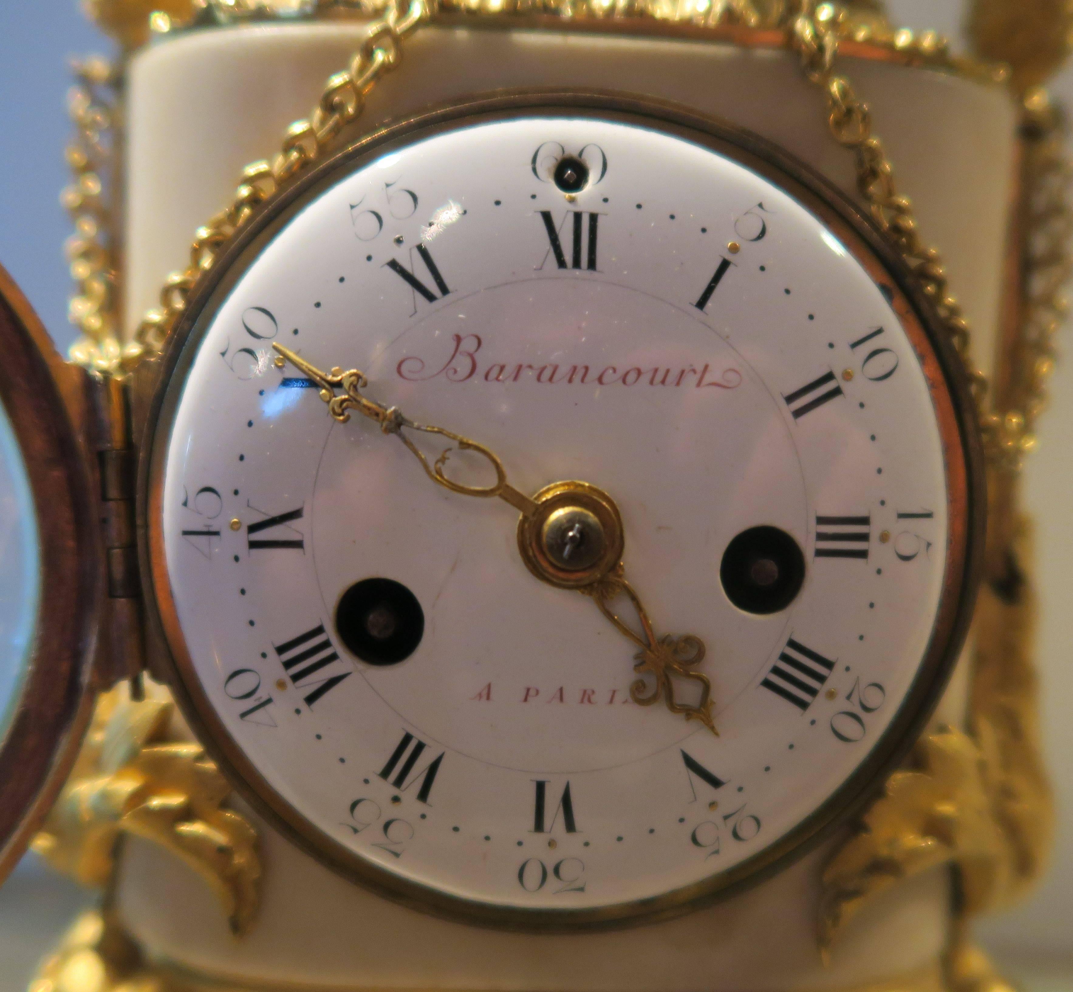 French Louis XVI Giltbronze and Marble Clock Signed Barancourt a Paris For Sale