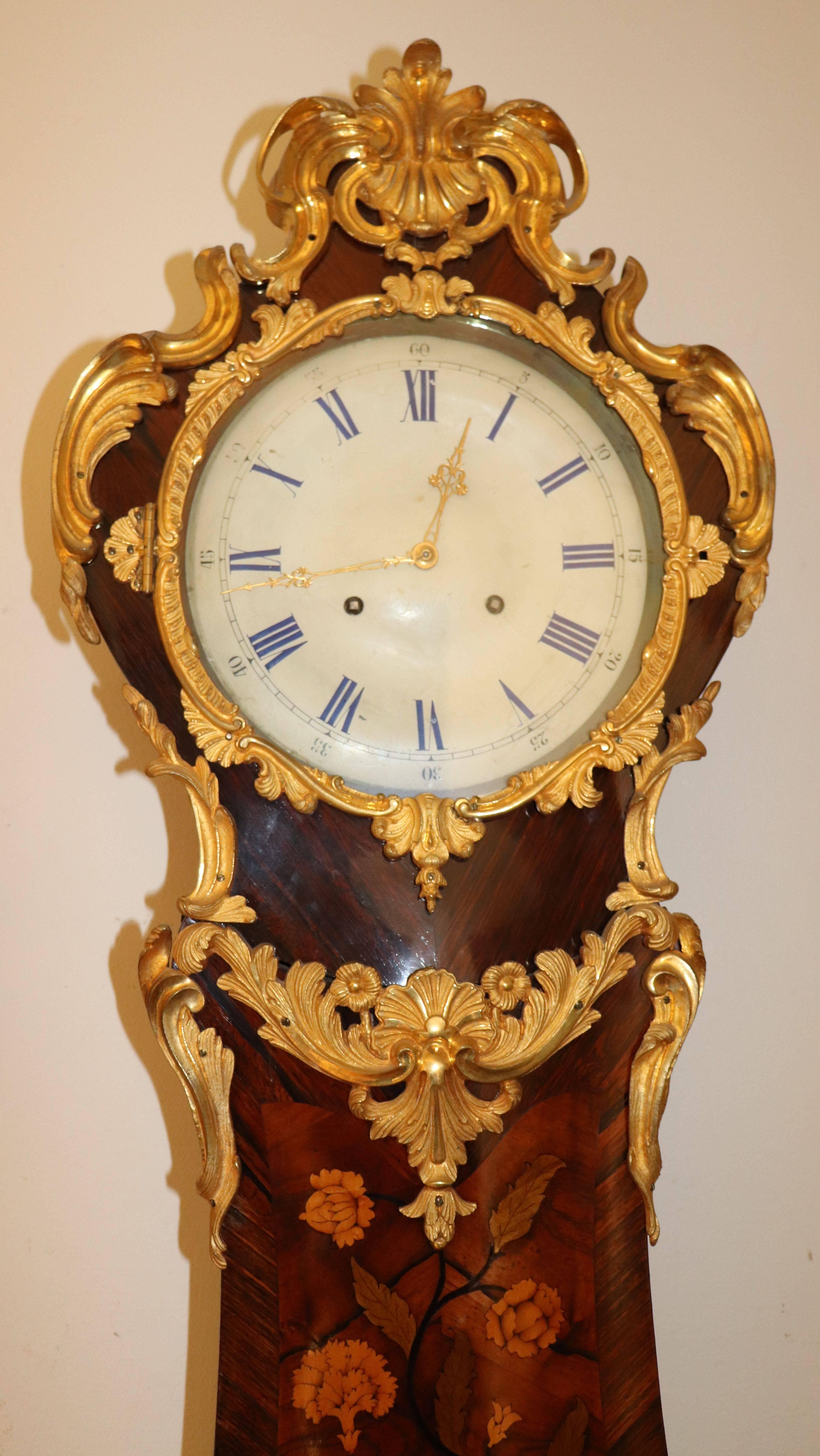 Longcase Gilt Bronze Inlay Clock Middle of 19th Century Linderot Stockholm For Sale 1
