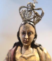 Pair of 17th Century Spanish Gilt and Painted Wood Sculptures