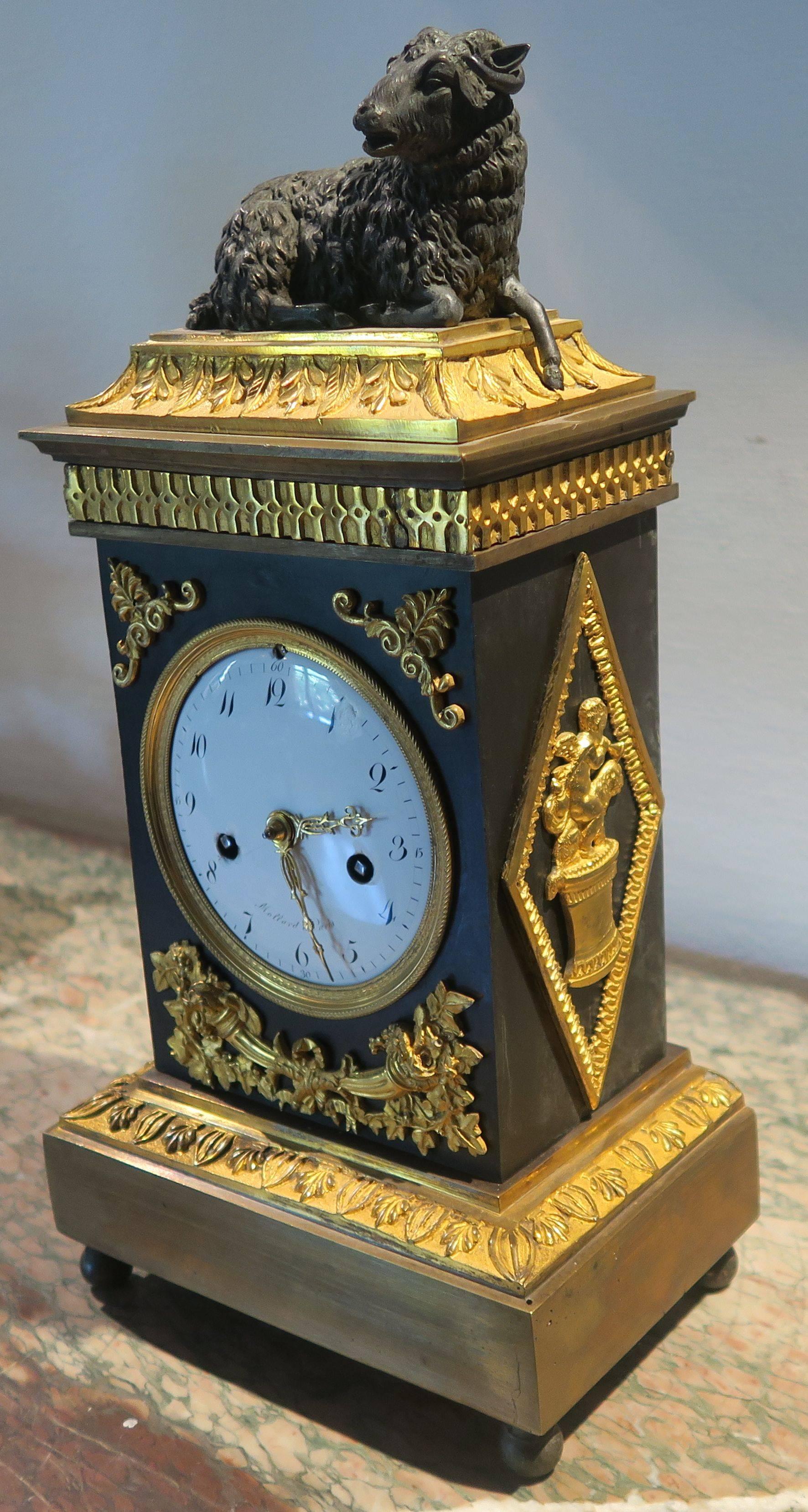 French Gilt Bronze Directoire Mantle Clock  For Sale