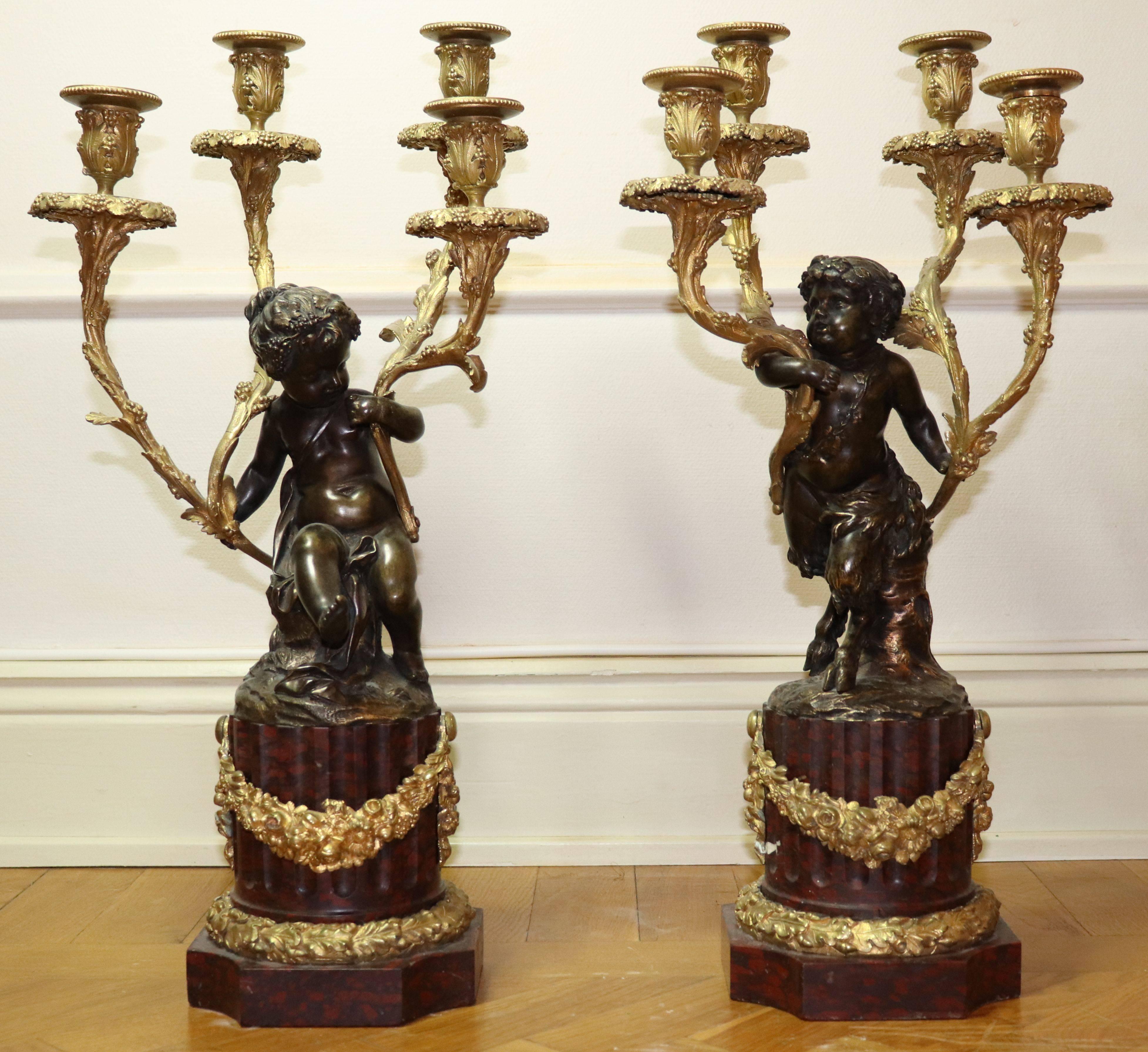 Late 18th Century Pair of Louis XVI Gilt Bronze and Patinated Candelabra Attributed to J-L Prieur For Sale