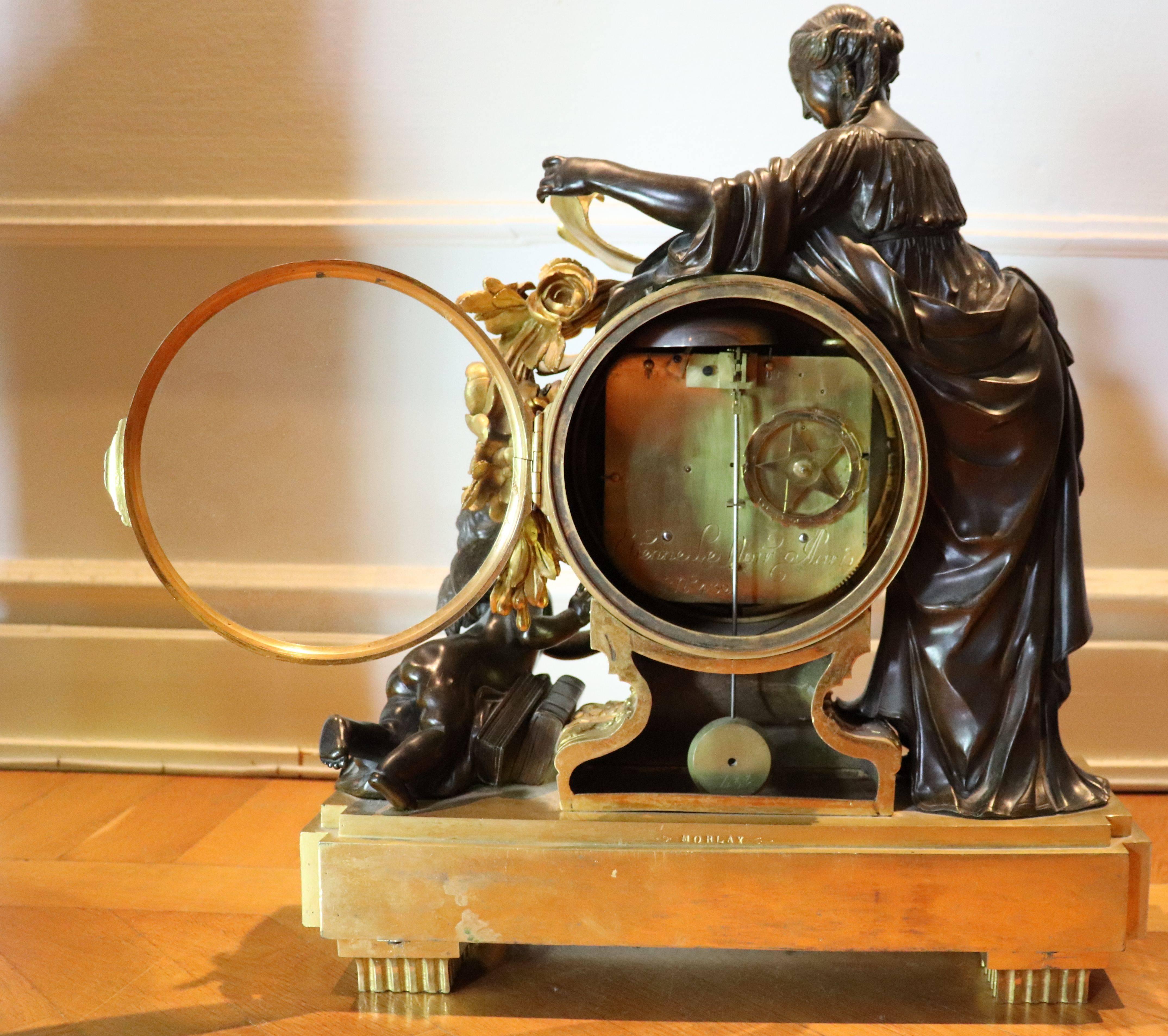 Louis XVI Gilt Bronze Mantle Clock Movement by Etienne Lenoir Case by Morley In Excellent Condition For Sale In Stockholm, SE