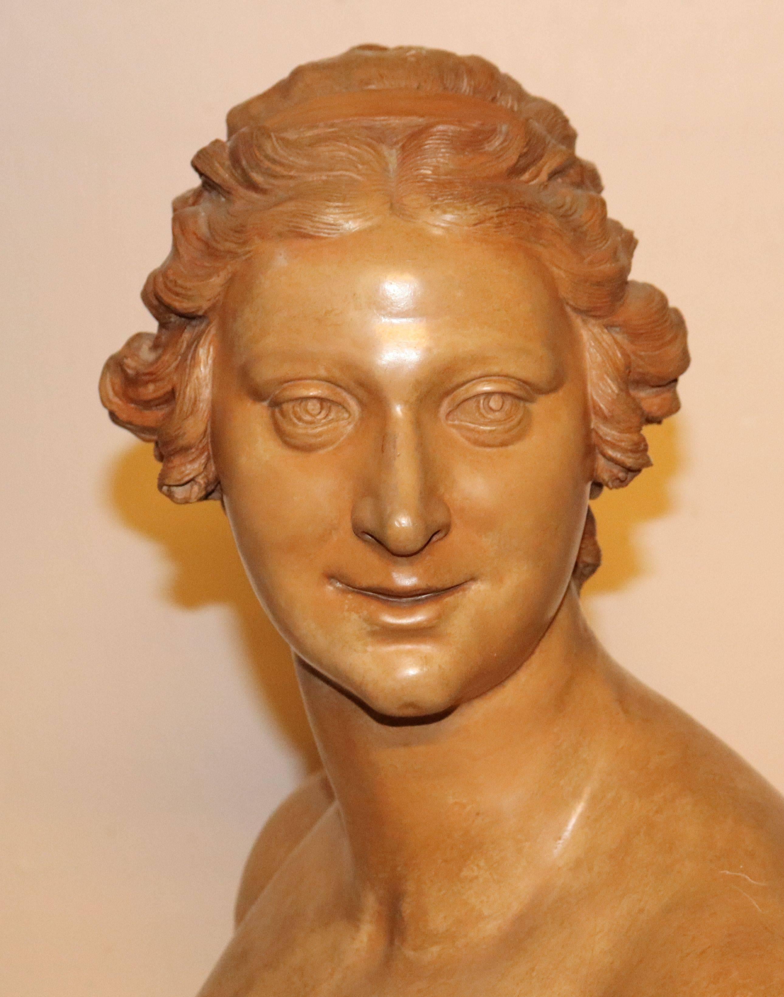 Middle of 18th century, French terracotta bust
on a marble base with a slight damage to the base.