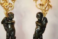 Pair of Large Louis XVI Gilt & Patinated Bronze Candelabra Attributed to Clodion