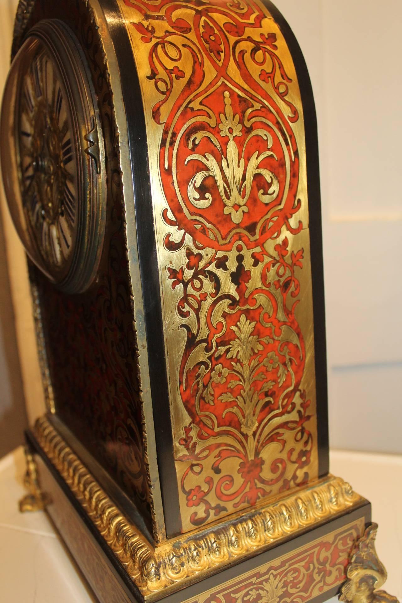 19th Century French Boulle Clock with Brass Inlay In Excellent Condition In Dublin, IE