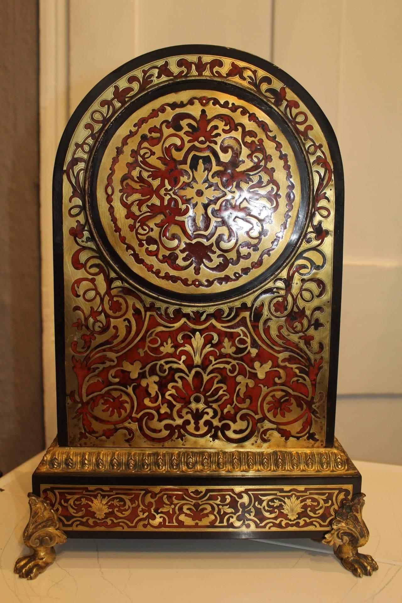 19th Century French Boulle Clock with Brass Inlay 2