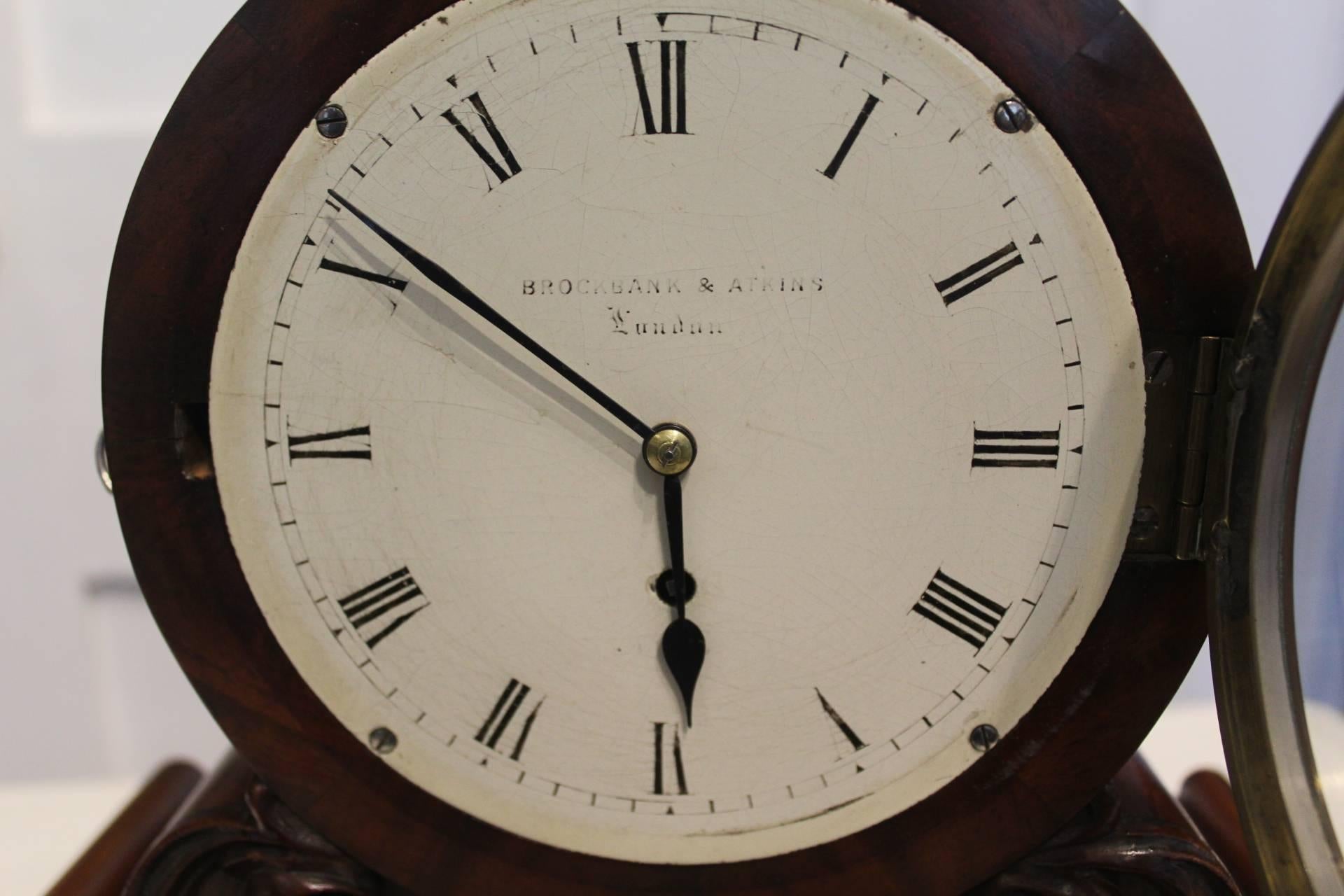 Mahogany 19th Century English Fusee Mantel Clock by Brockbank & Atkins For Sale