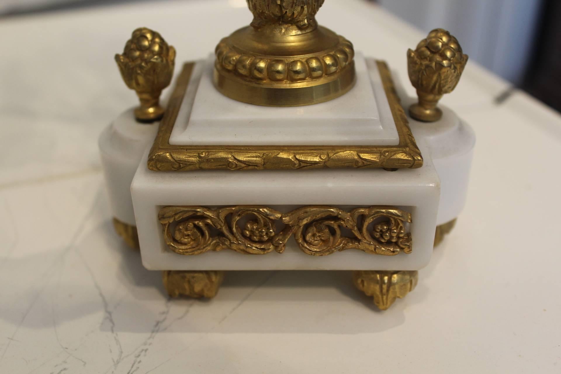 Early 20th Century White Marble Clock Garniture For Sale 5