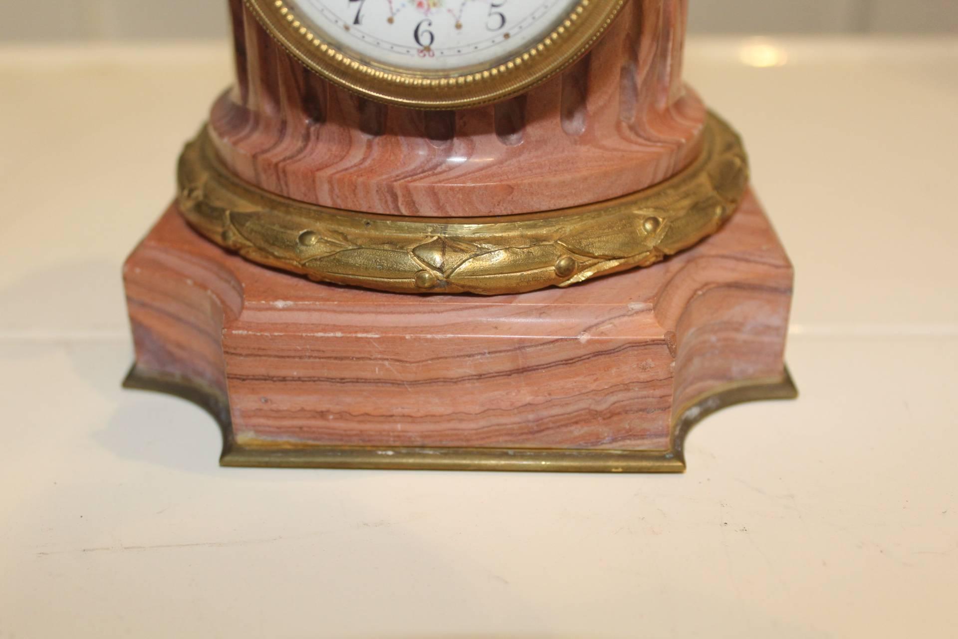 Miniature Clock Garniture in Marble and Ormolu For Sale 1