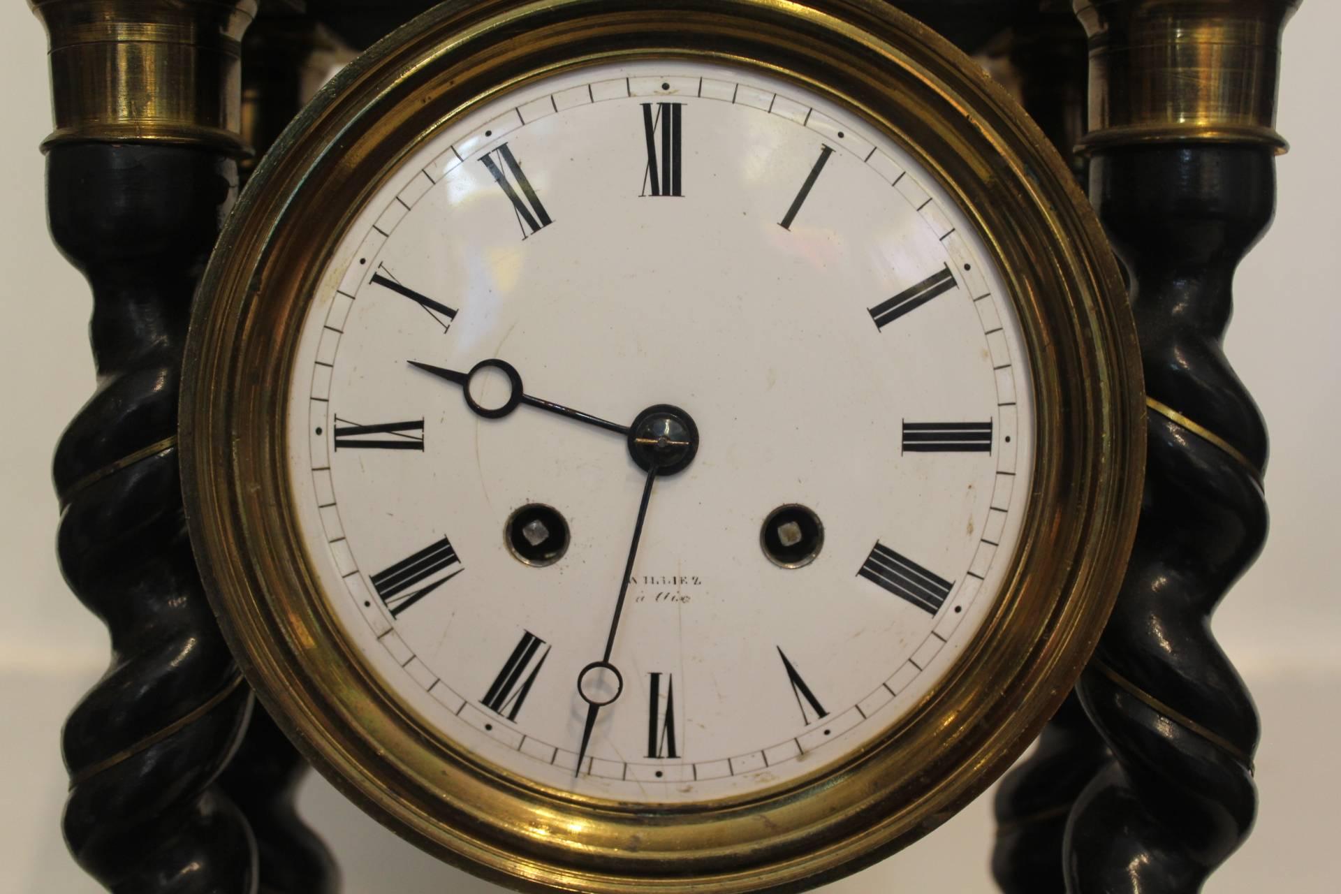 Mid-19th Century French Timber Portico Clock by Eugene Williez For Sale 2