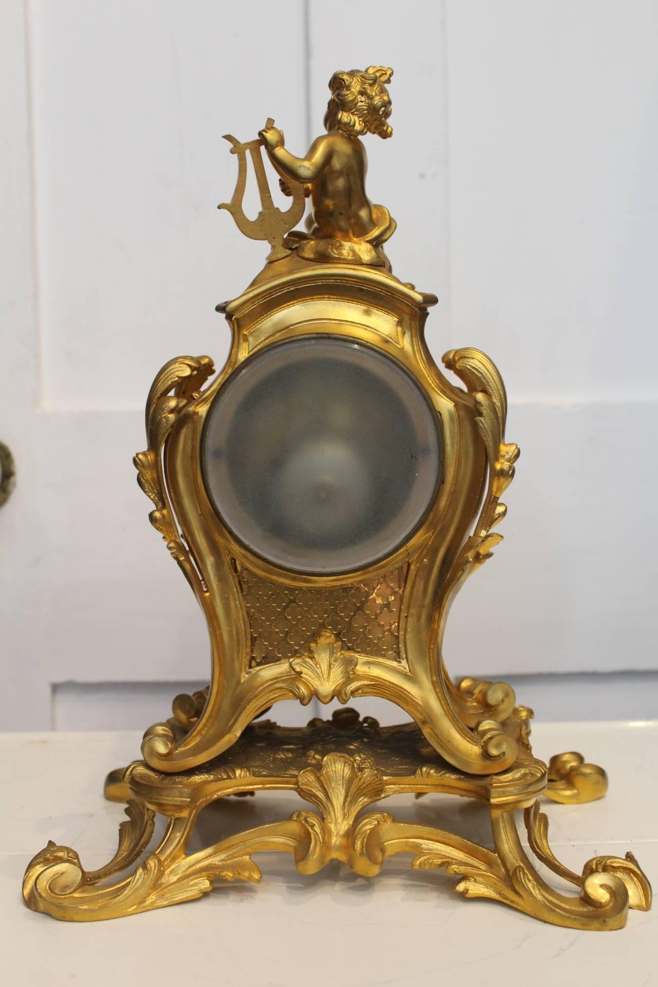 Mid-19th Century 19th Century Ormolu Rococo Mantel Clock For Sale