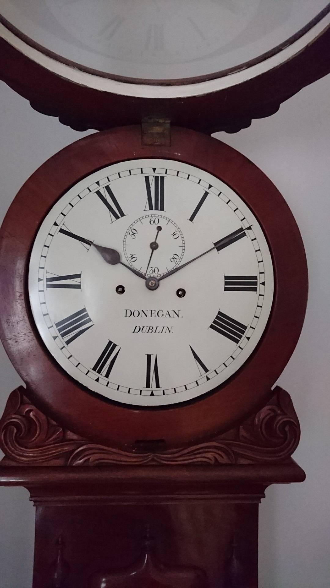 19th Century Irish Mahogany Longcase Clock by Patrick Donegan, Dublin For Sale 1