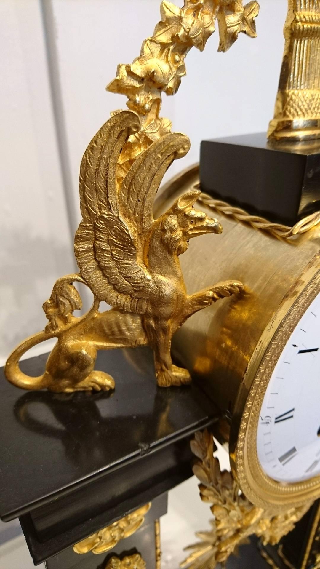 19th Century French First Empire Marble and Ormolu Portico Clock, circa 1800 For Sale