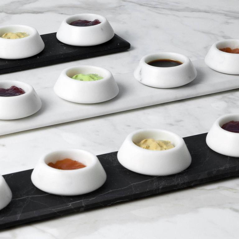 Condiments Tray with Bowls in White Michelangelo Marble by Ivan