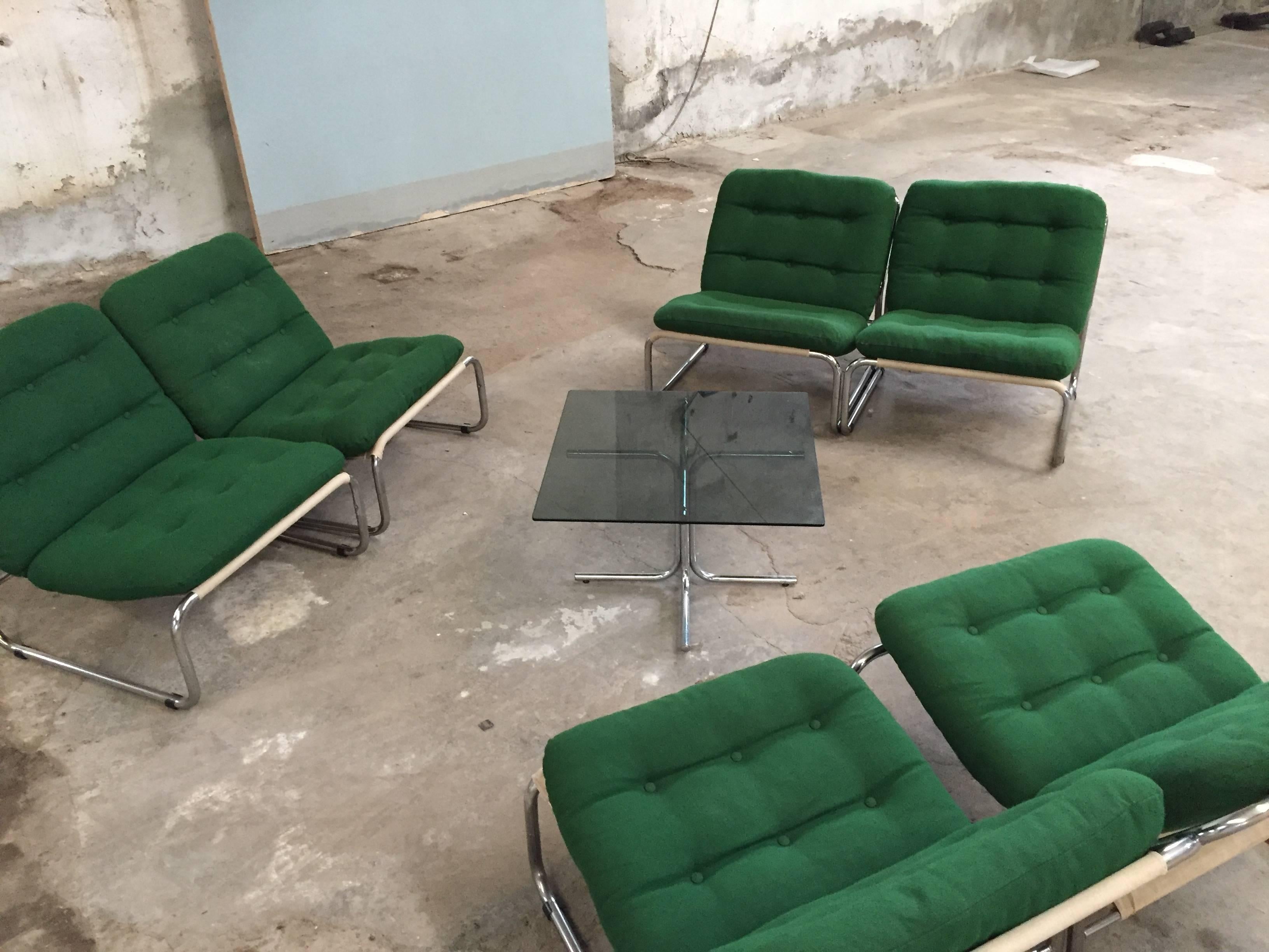 Mid-Century Modern Italian 1970s Set of Six Upholstered Chrome Chairs with Original Cushions