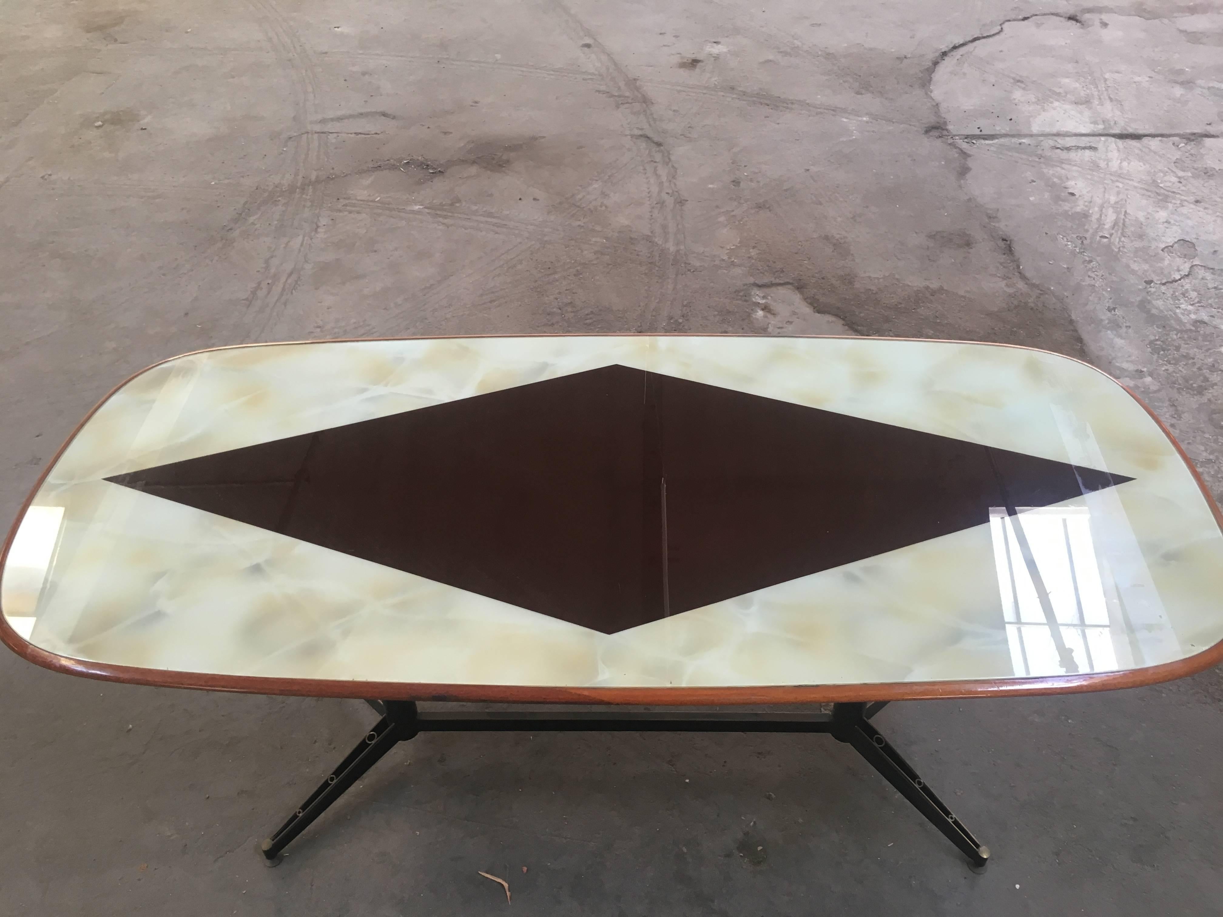 Mid-Century Modern Italian Table from 1960s with Geometrical Decoration on the Top.