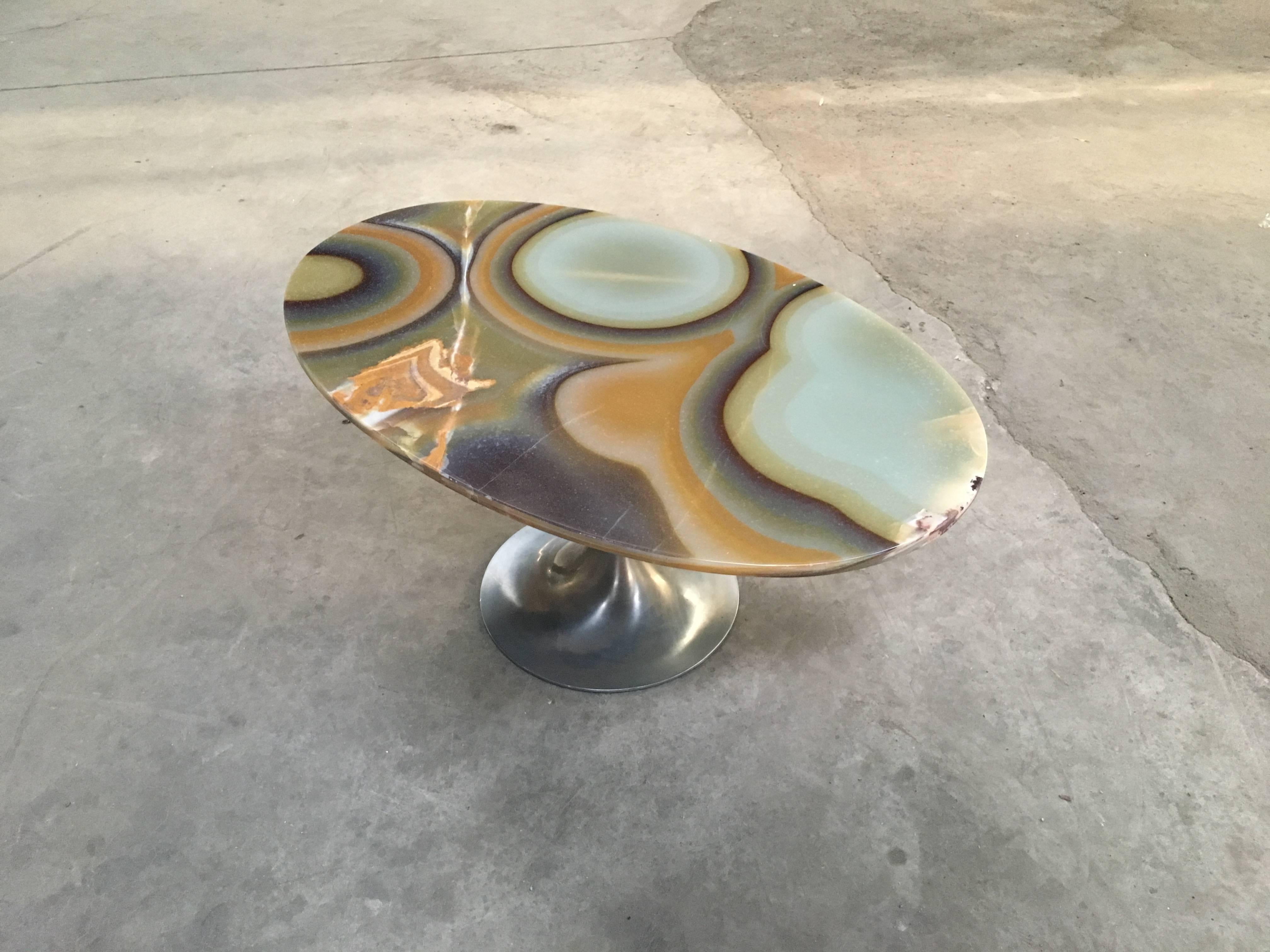 Mid-Century Modern Italian Table with Aluminium base and Onyx Top from 1960s