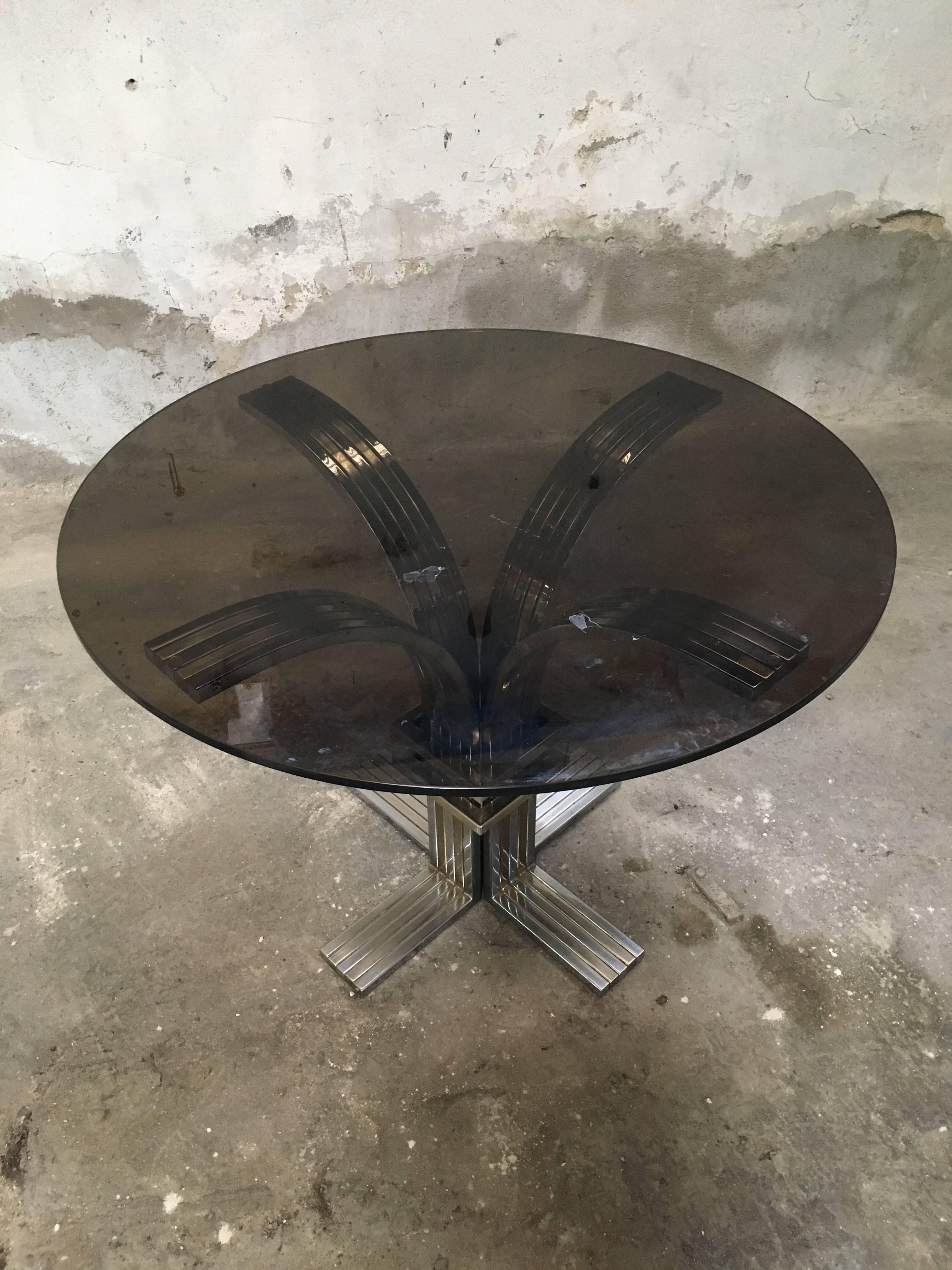 Modern Romeo Rega Pedestal Table with Smoked Glass Top