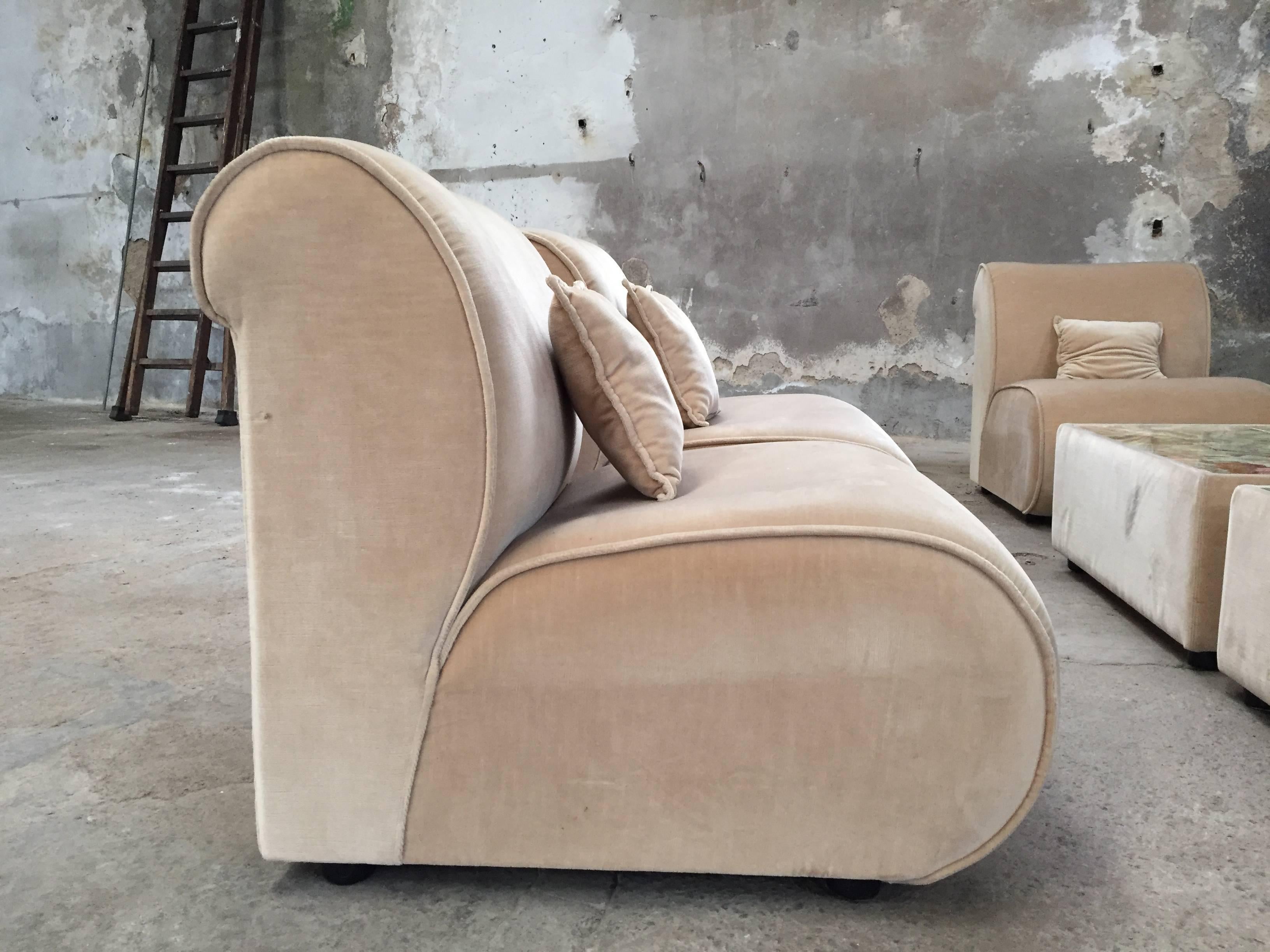 Armchair Set with Original Velvet Upholstery, Italy, 1970s 1