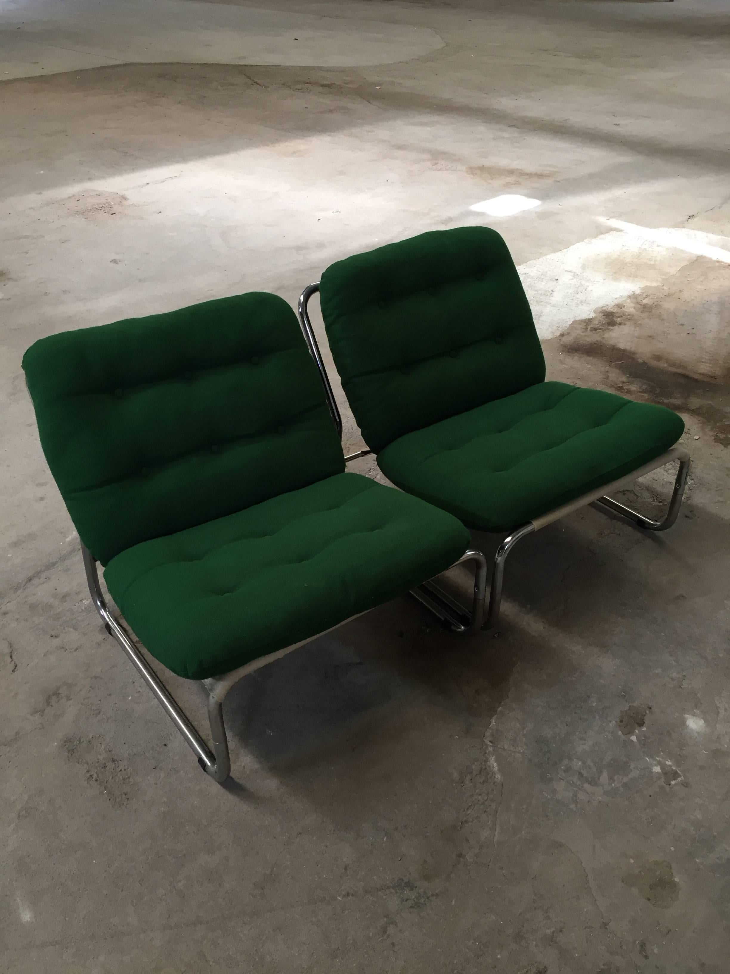 Italian set of six upholstered chairs in chrome with original cushions from 1970s
These chairs can be completely disassembled.
  