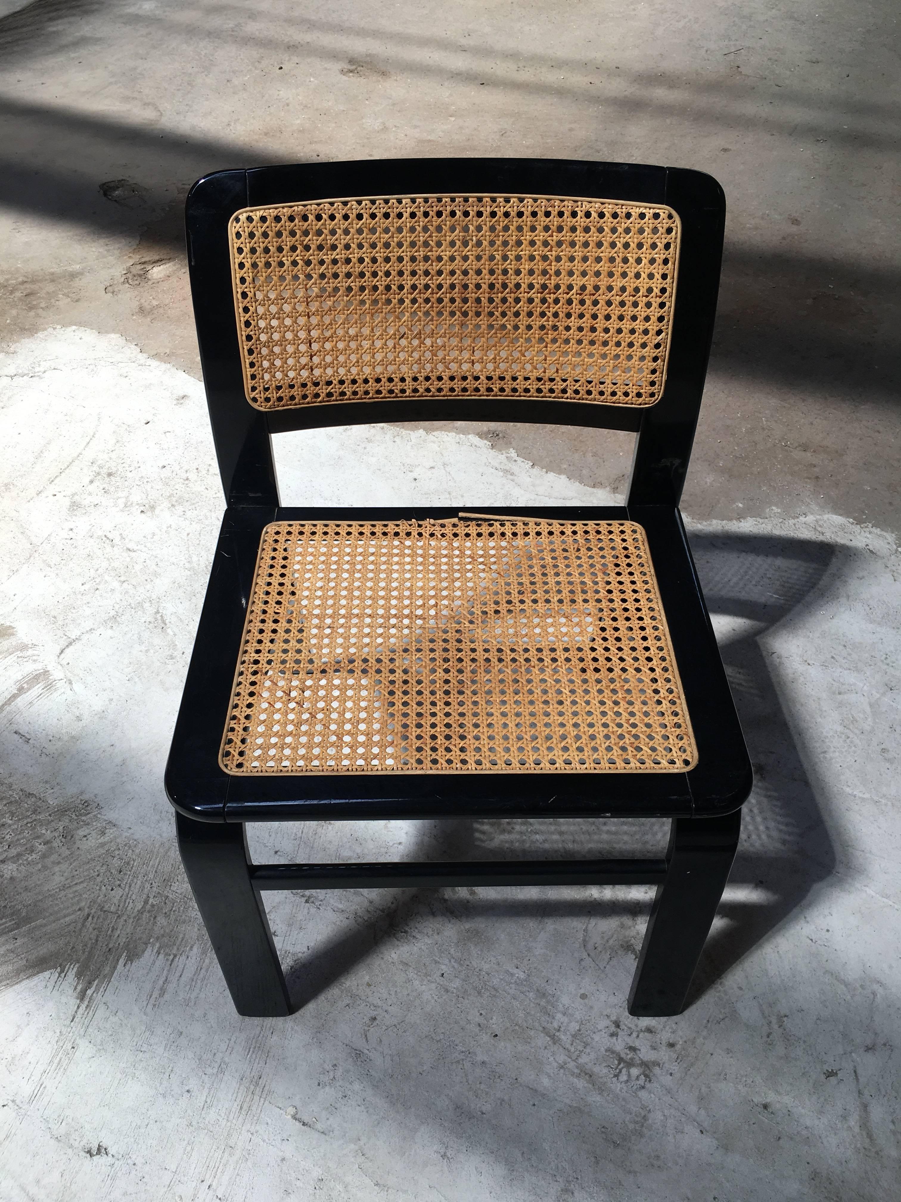 Four Italian stunning chairs by Acerbis from 1970s with Straw of Vienna on seat and back
other two pieces to be restored, are available.
 