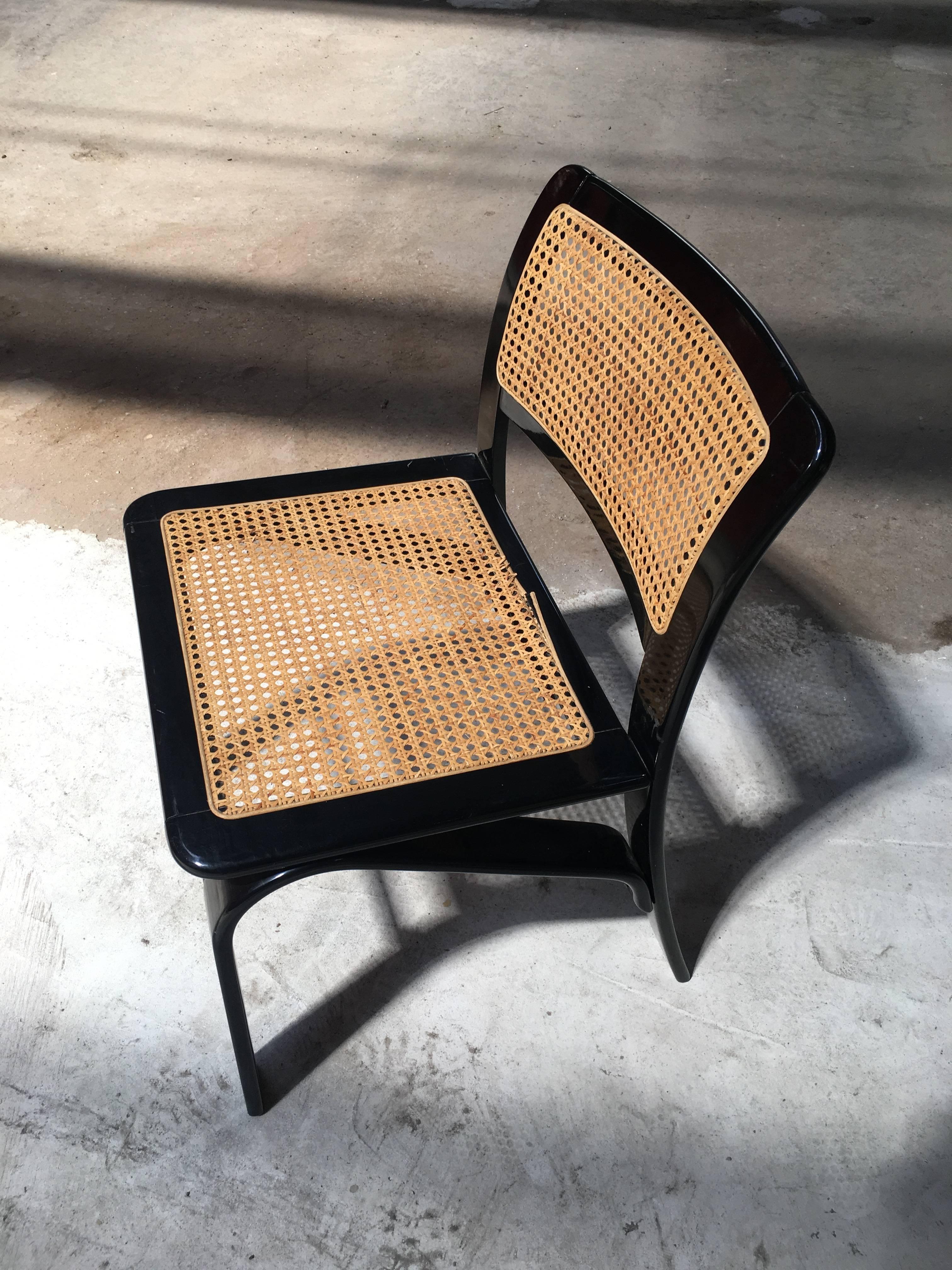 Mid-Century Modern Italian Chairs by Acerbis from 1970s with Straw of Vienna on Seat and Back