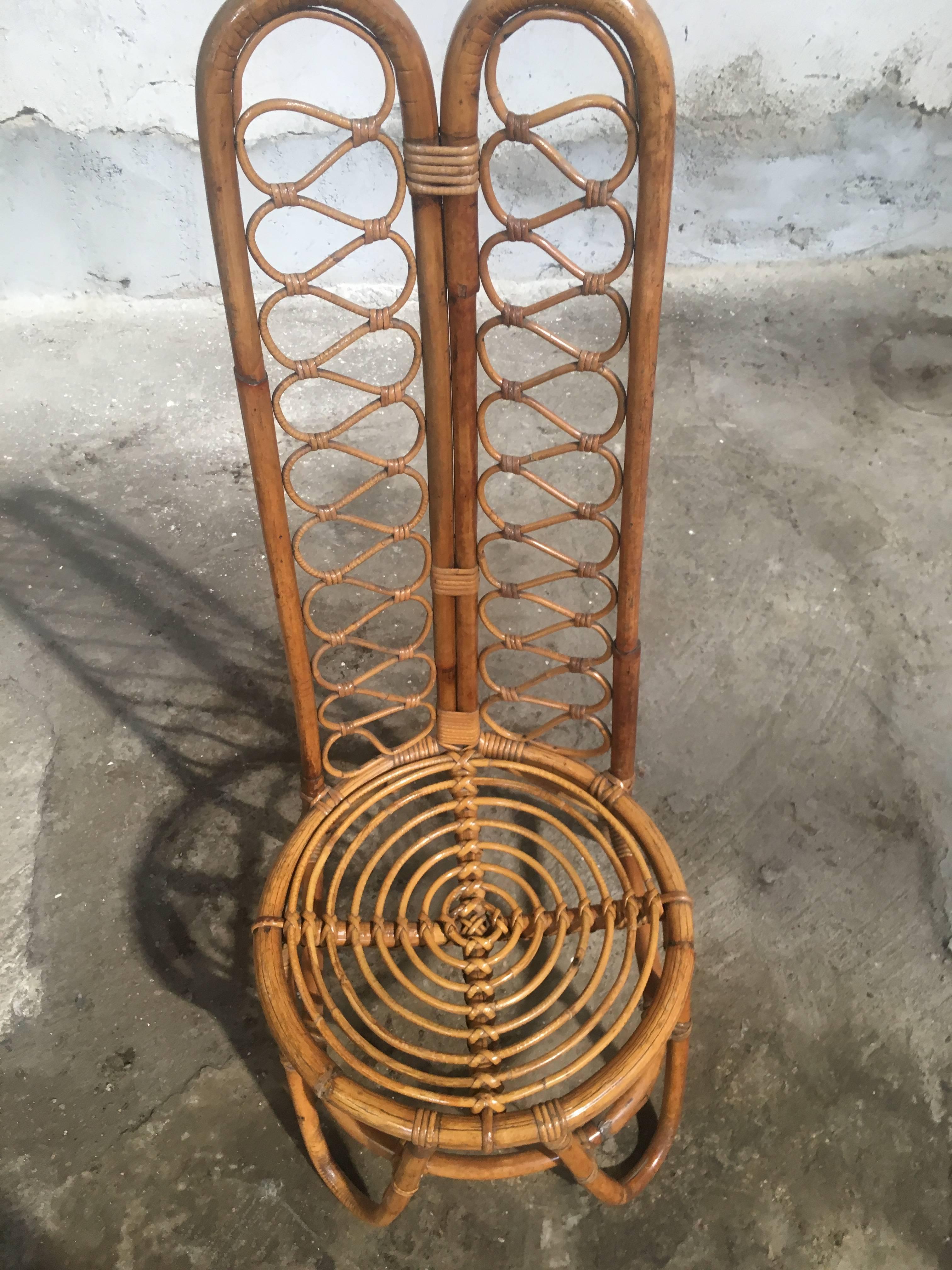 German Pair of French Riviera Midcentury Bamboo Chairs with High Back from 1970s