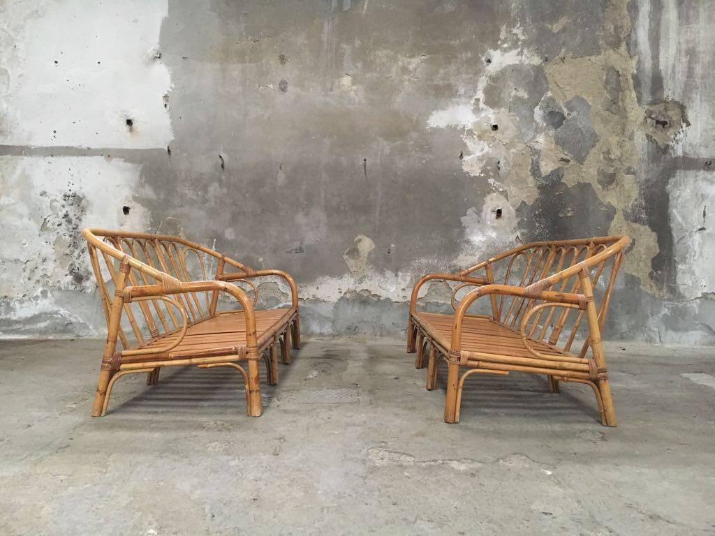 Pair of Italian Bamboo Sofas from 1950s 4