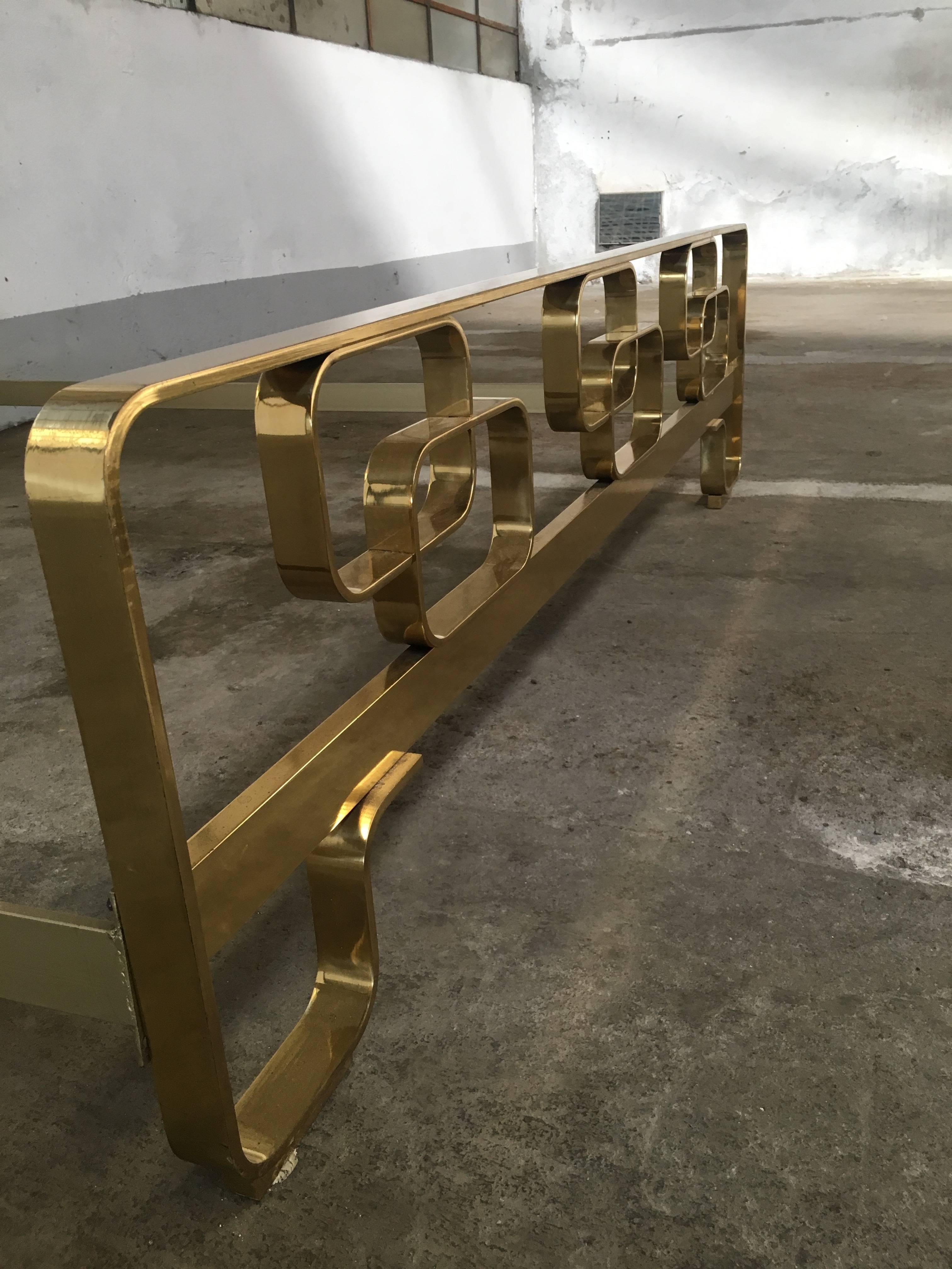 Mid-20th Century Italian Mid-Century Modern Solid Brass Bed with geometrical motives from 1960s