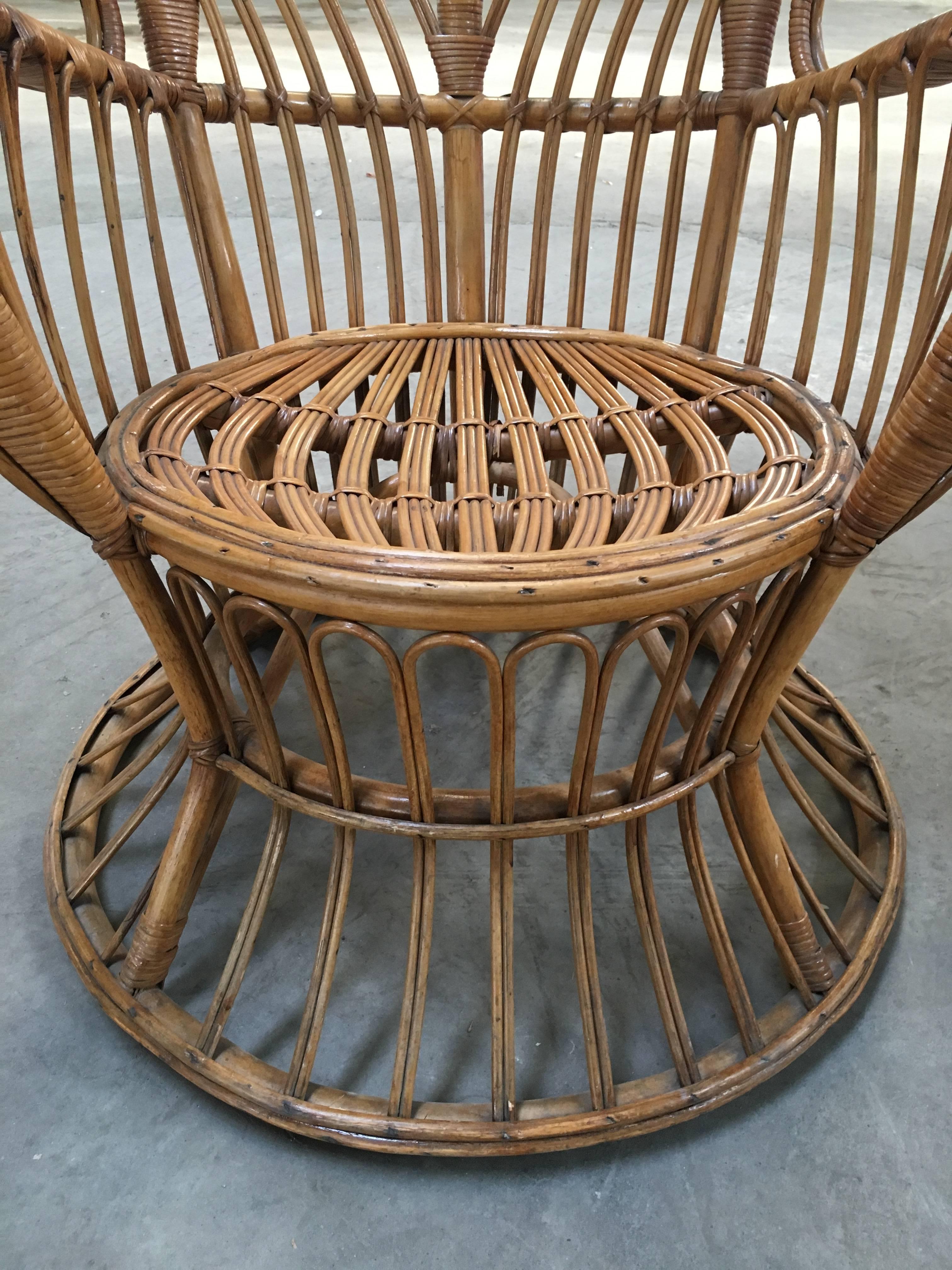 Mid-20th Century Pair of Italian Rattan Chairs from 1940s by Lio Carminati for Bonacina