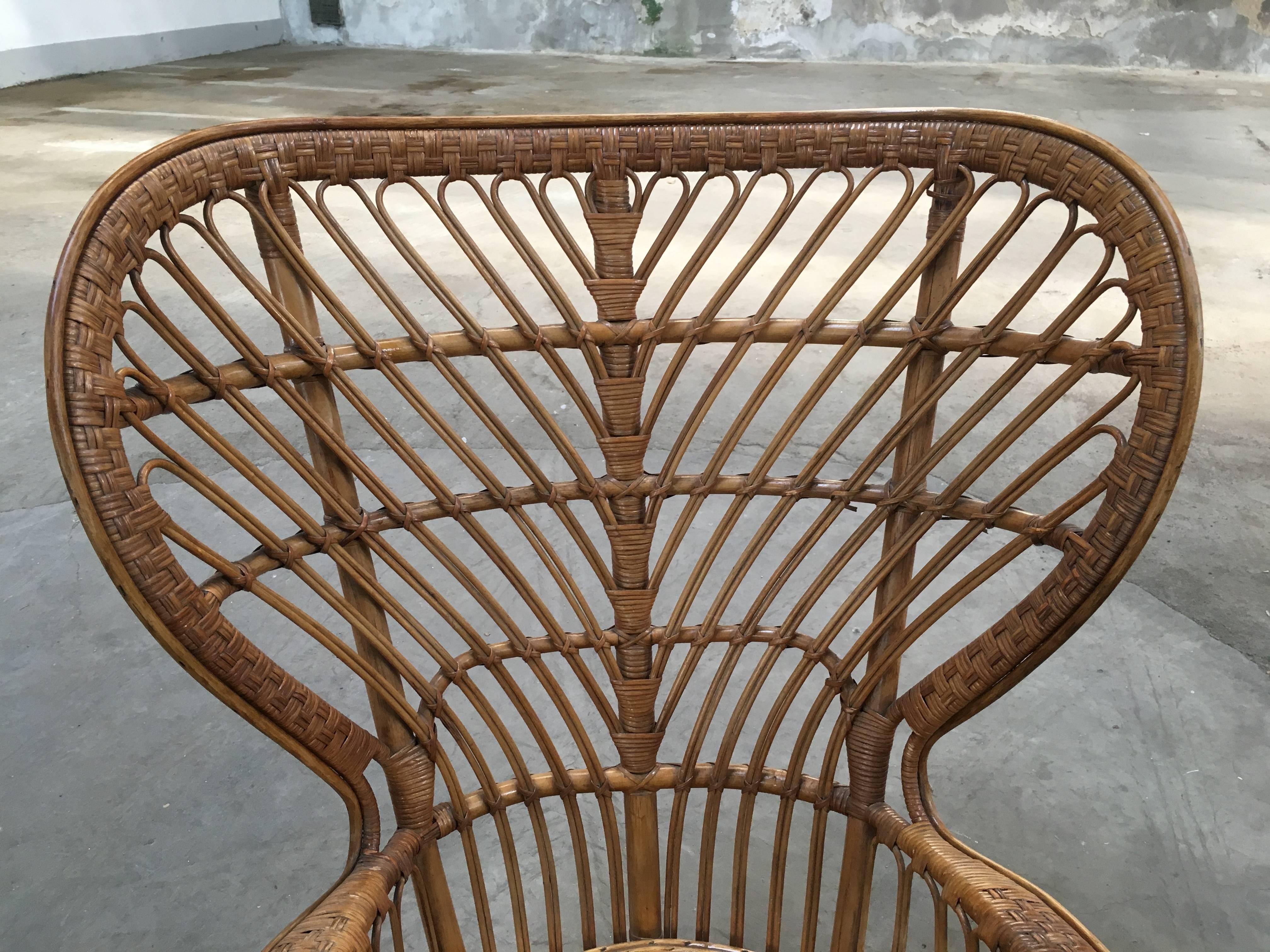 Pair of Italian Rattan Chairs from 1940s by Lio Carminati for Bonacina In Excellent Condition In Prato, IT