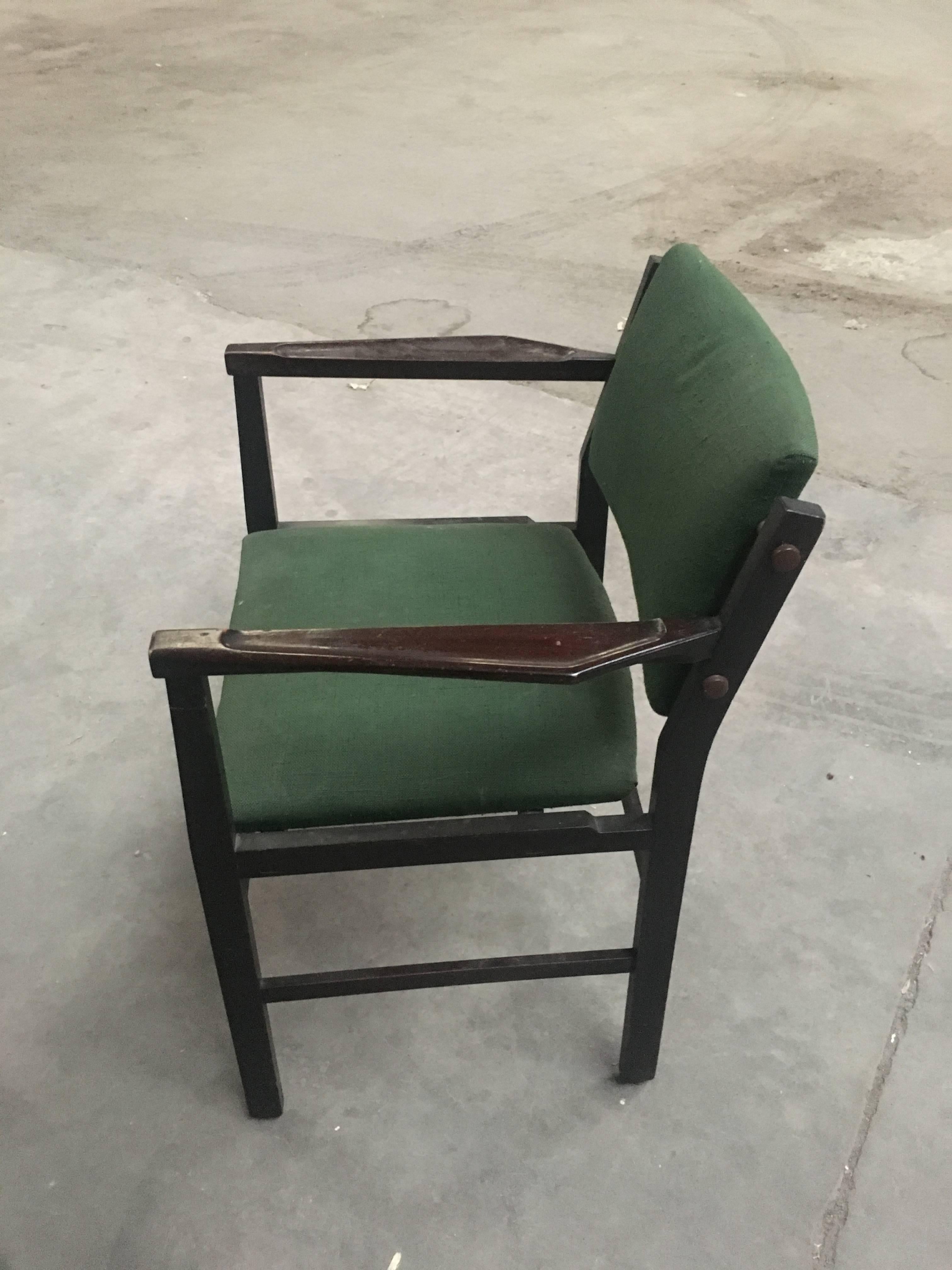 Mid-Century Modern Pair of Italian Chairs with Original Green Fabric from 1960s