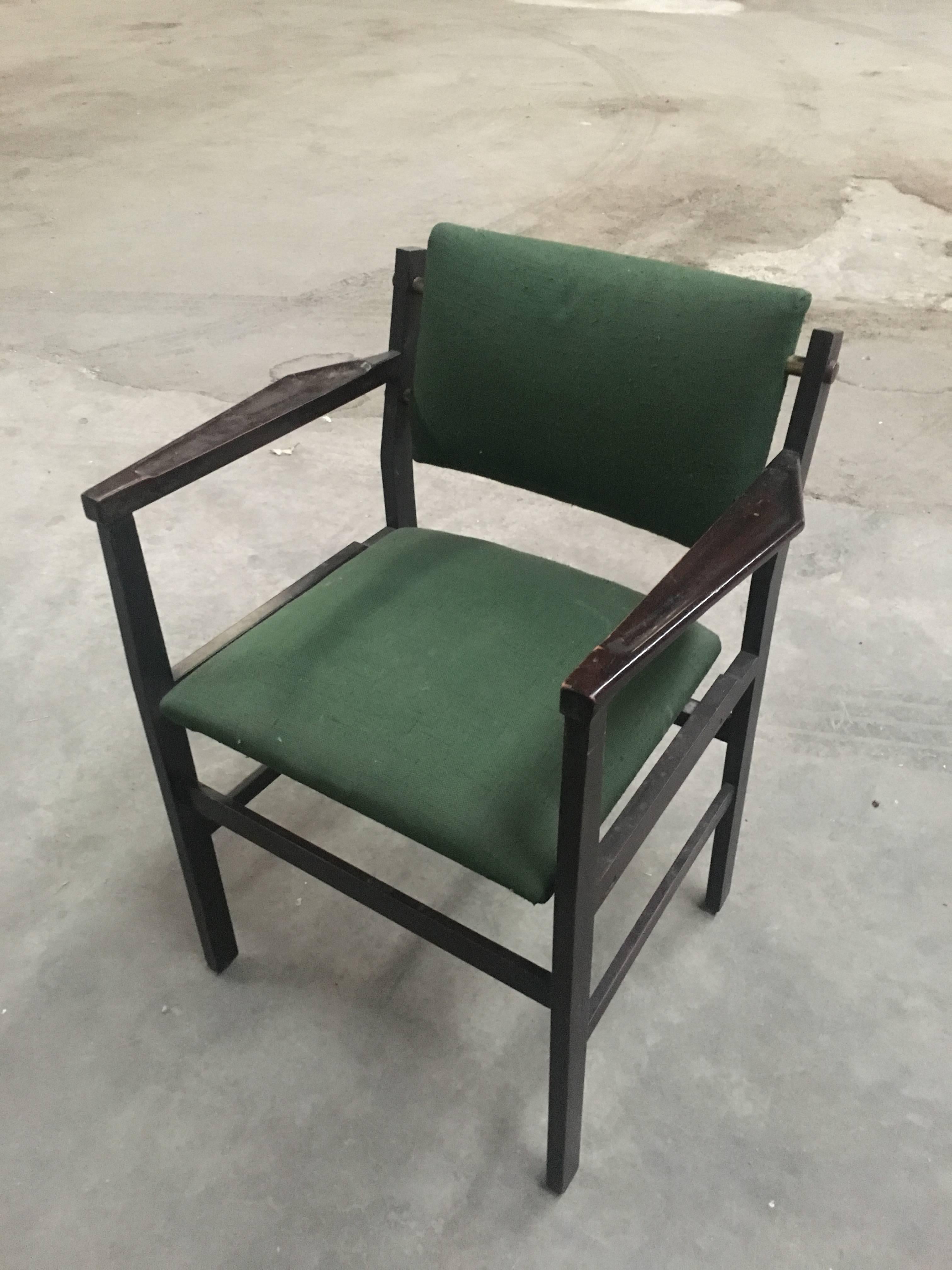 Pair of Italian Chairs with Original Green Fabric from 1960s In Good Condition In Prato, IT