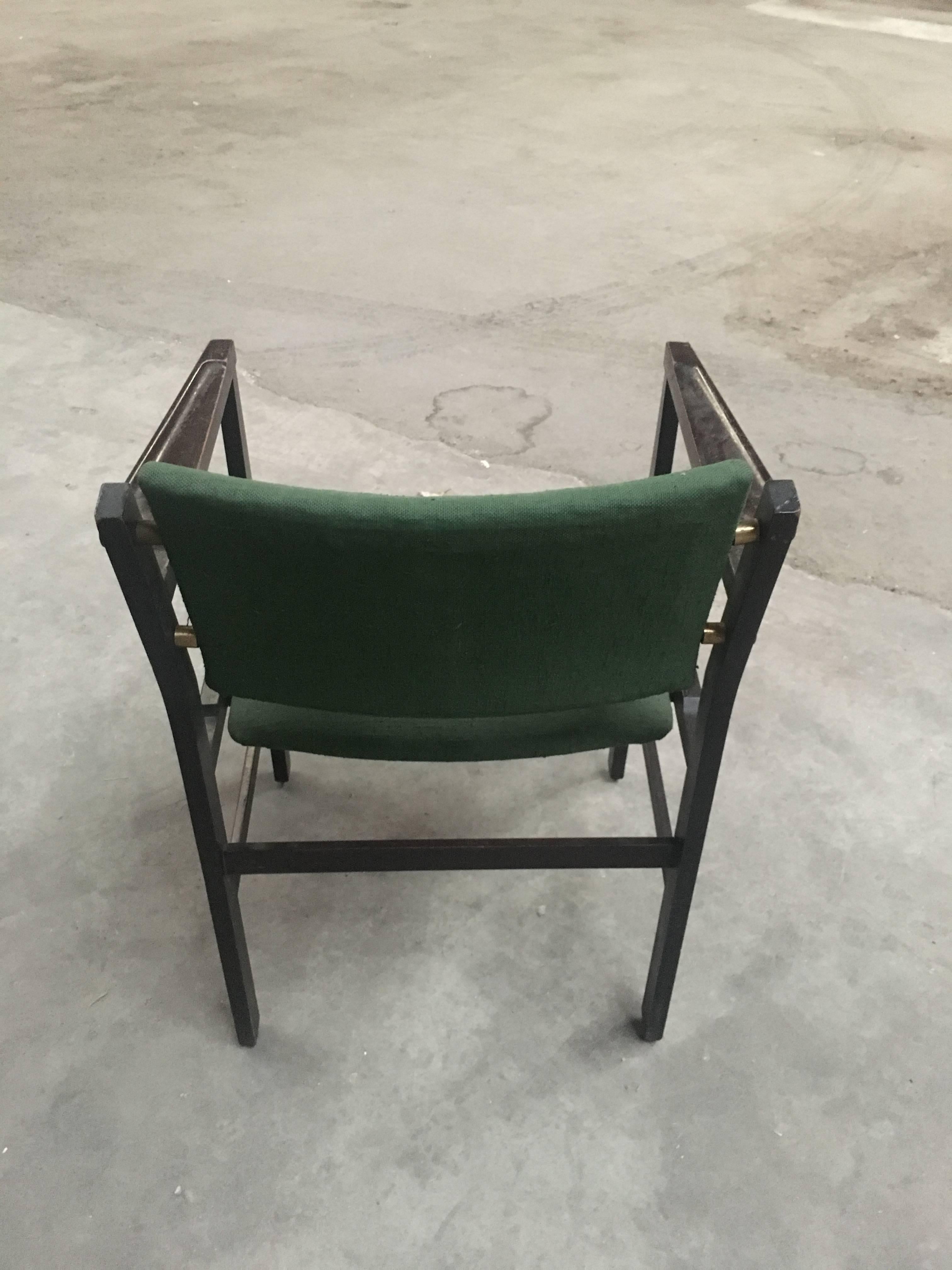 Mid-20th Century Pair of Italian Chairs with Original Green Fabric from 1960s