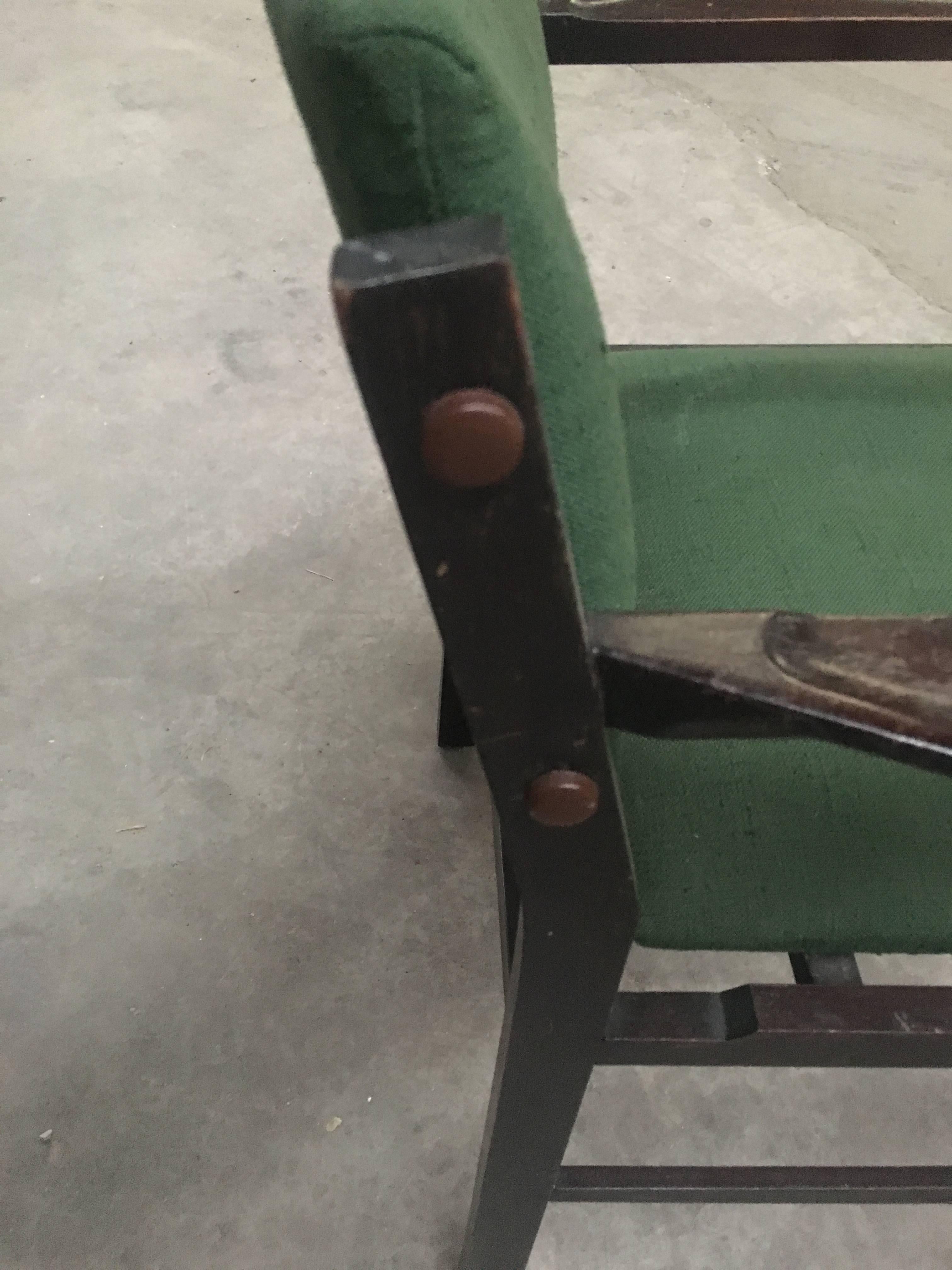 Pair of Italian Chairs with Original Green Fabric from 1960s 3