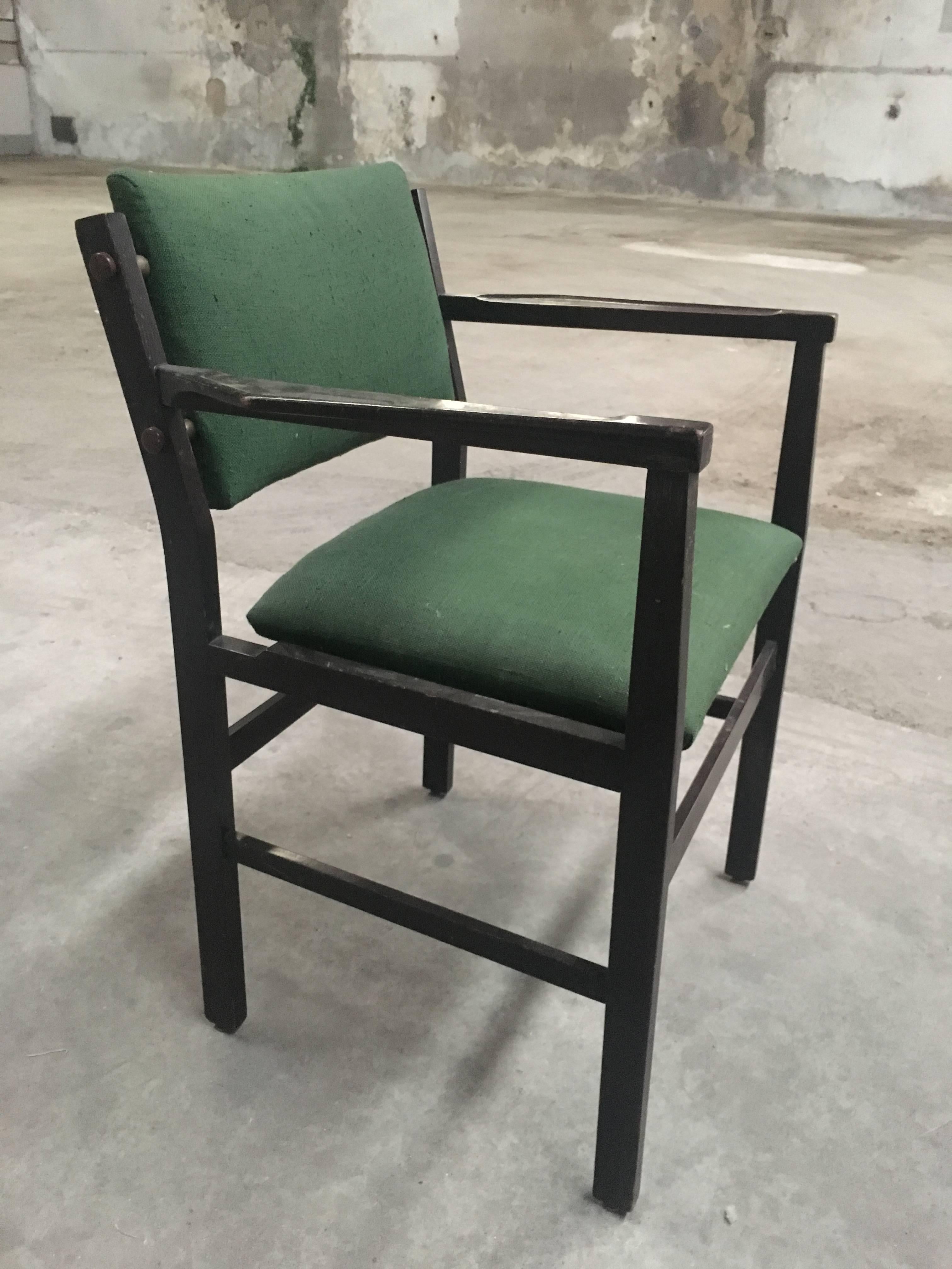 Pair of Italian Chairs with Original Green Fabric from 1960s 1