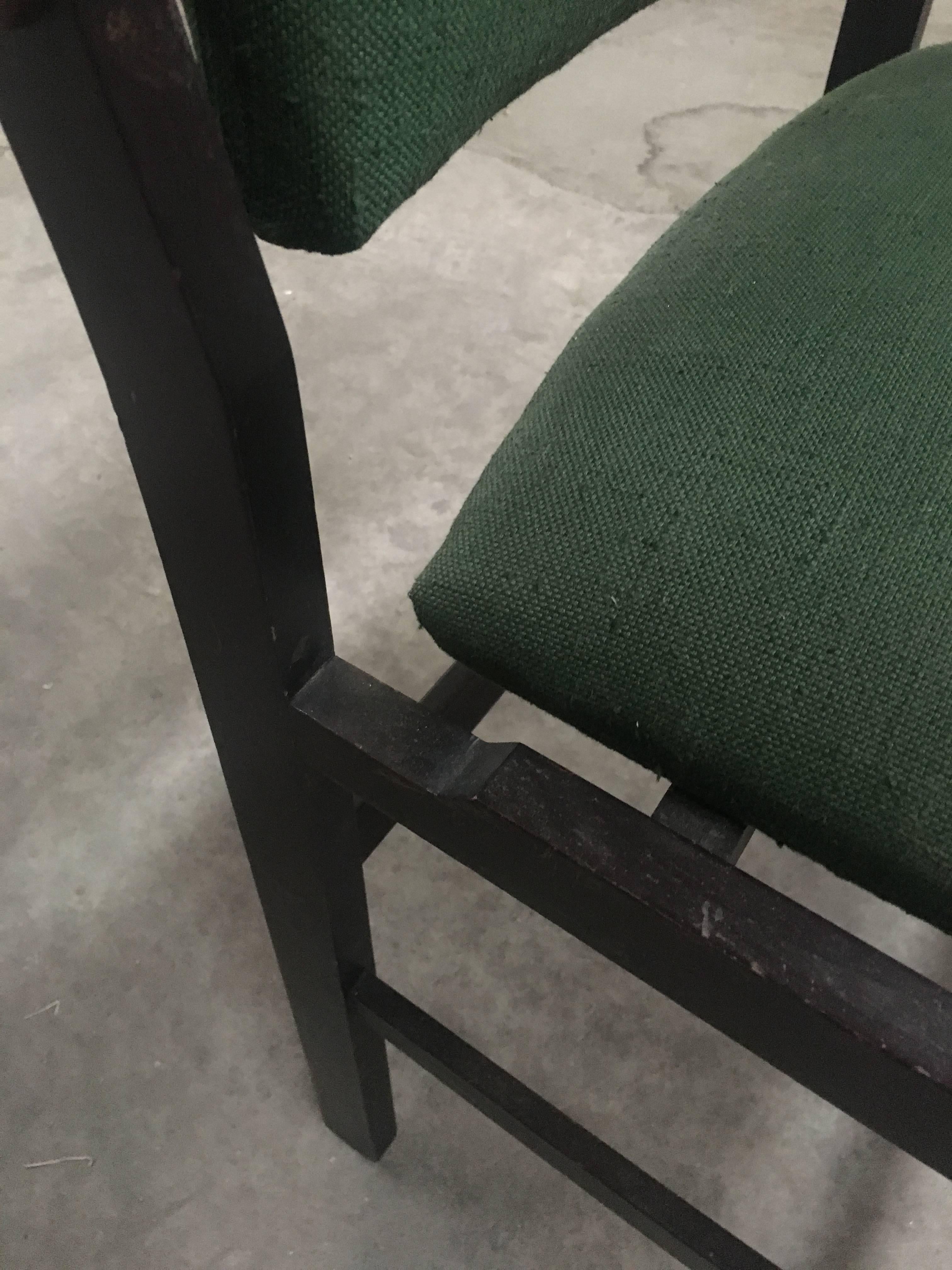 Pair of Italian Chairs with Original Green Fabric from 1960s 4