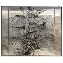 Vintage Italian Wall Mirror with Palm Tree and Brass Metal Frame from 1970s