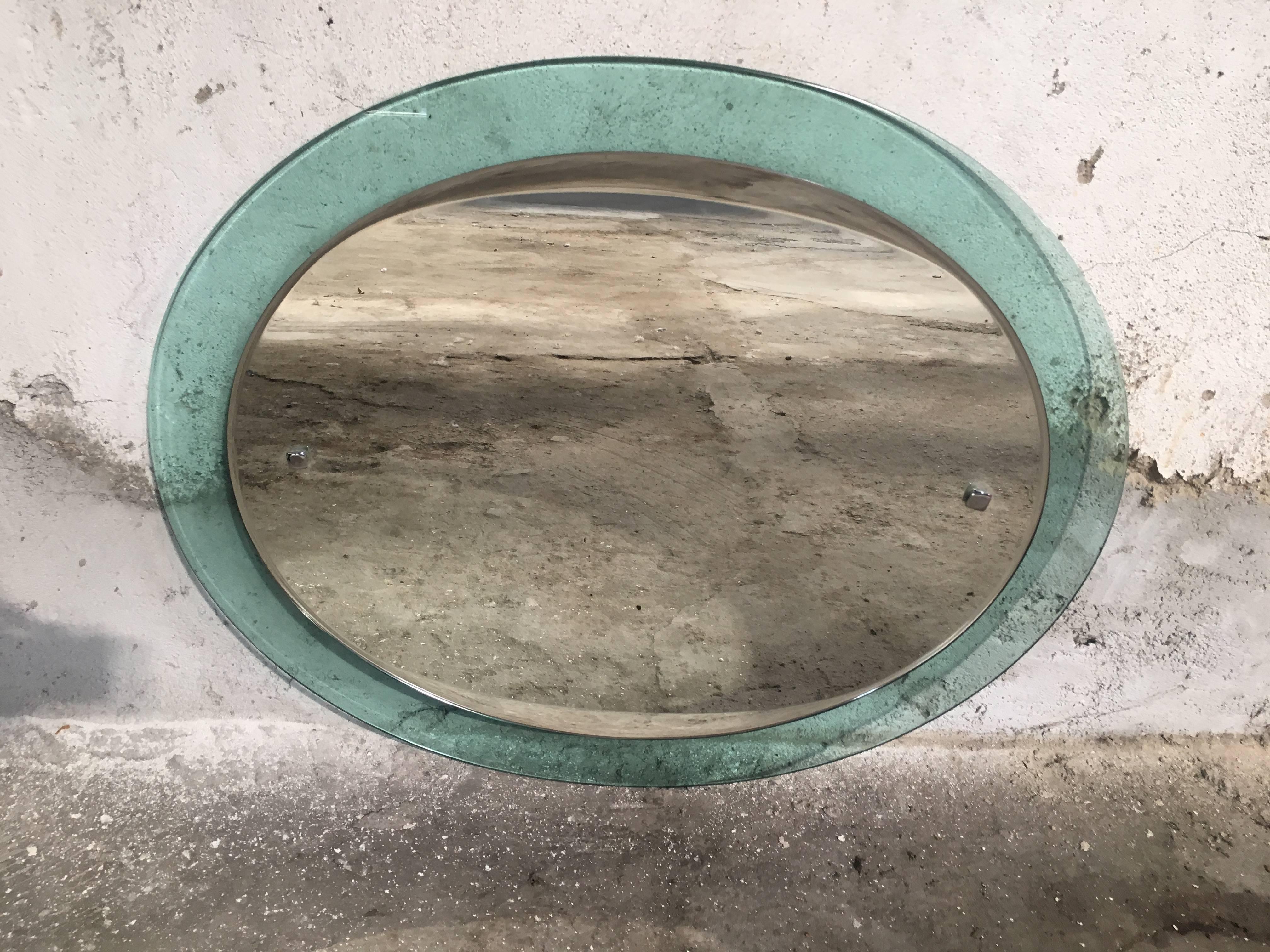 Italian Wall Mirror with Glass Frame, Max Ingrand for Fontana Arte, 1950s 1