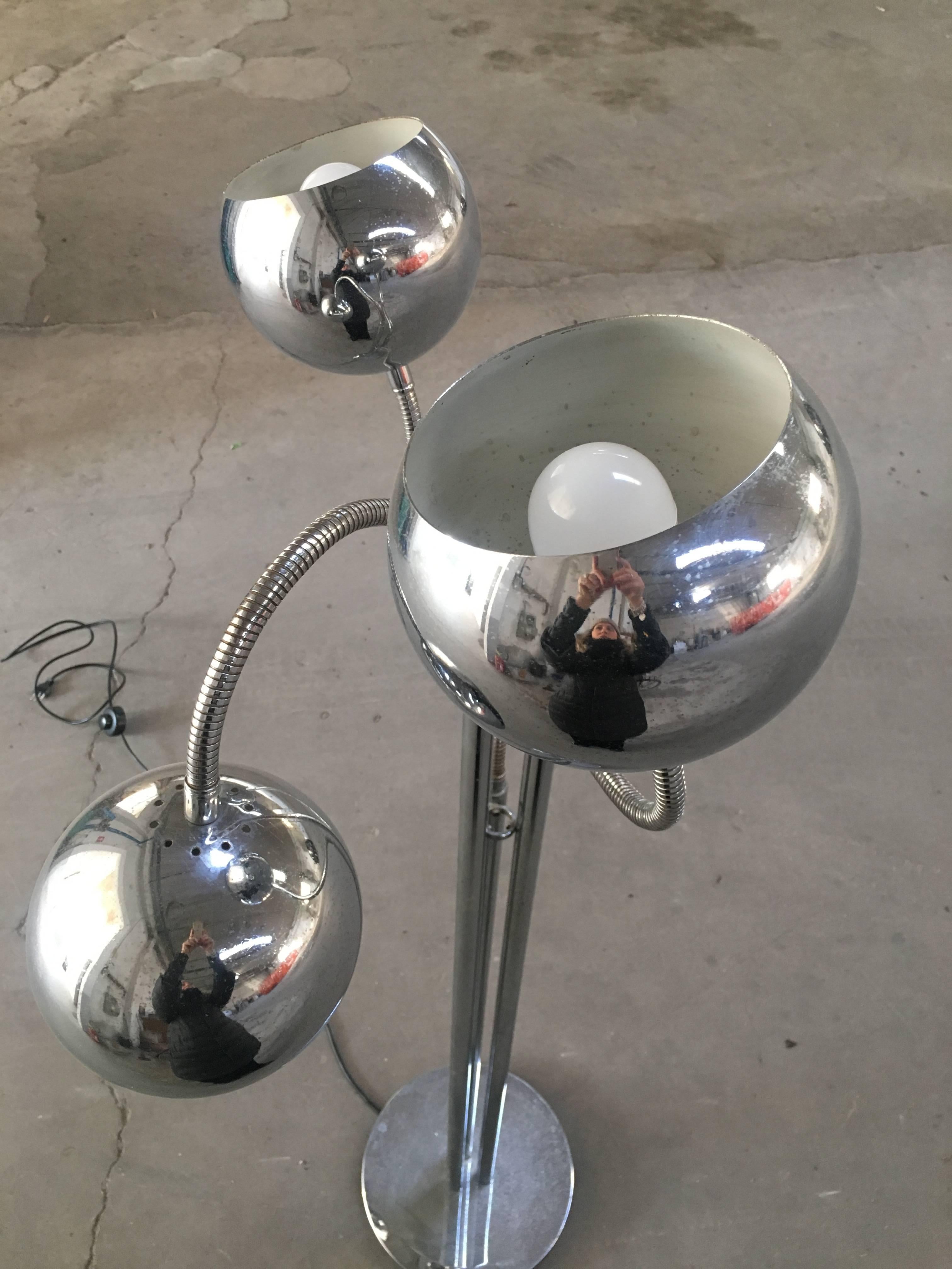 Italian Chrome Floor Lamp with Three Adjustable Lights from 1970s 3