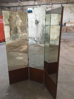 Italian Triptych Tailoring Dressing Mirror from 1960s with Wooden Base