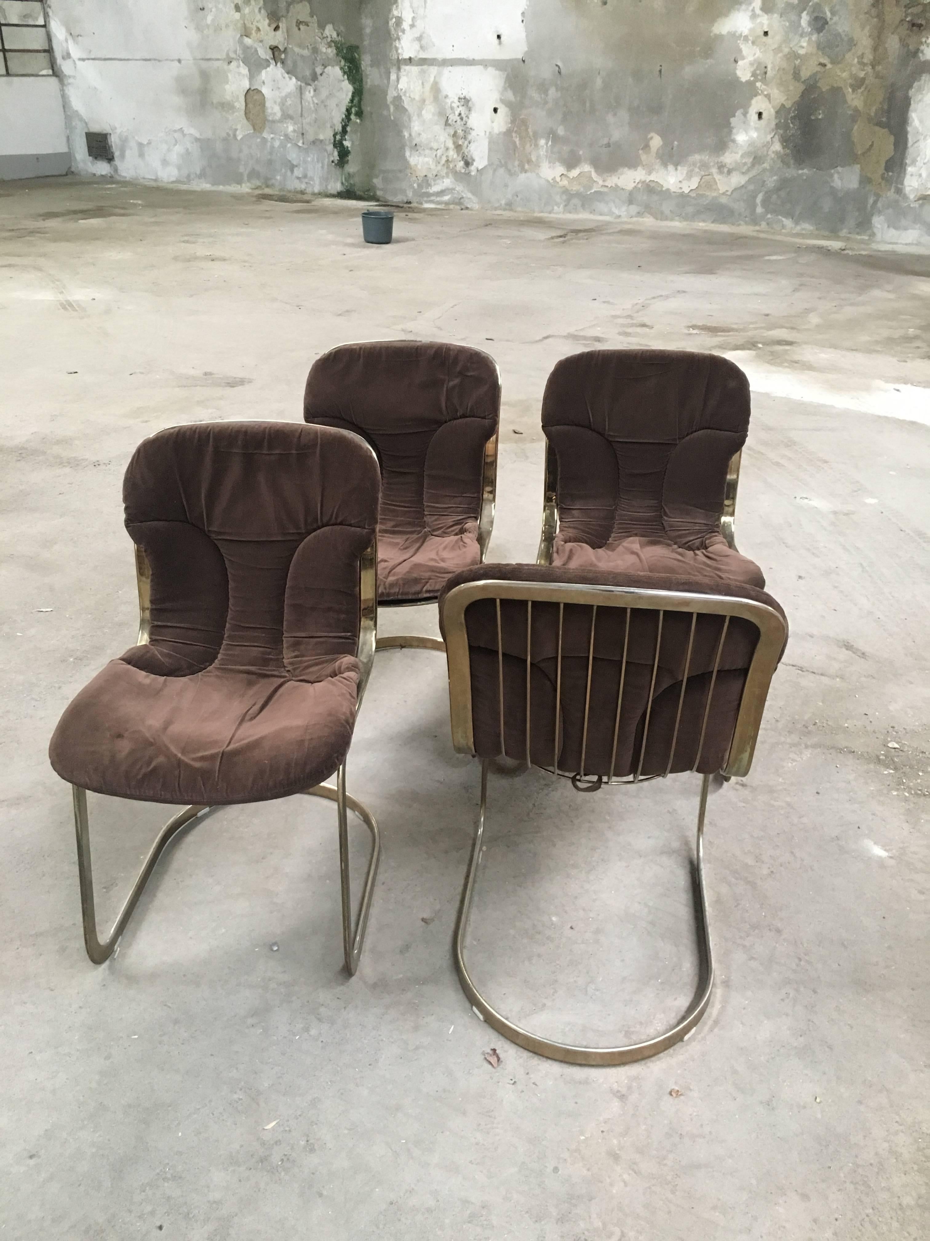 Late 20th Century Mid-Century Modern Italian Set of Cidue Gilt Metal Chairs by Willy Rizzo, 1970s